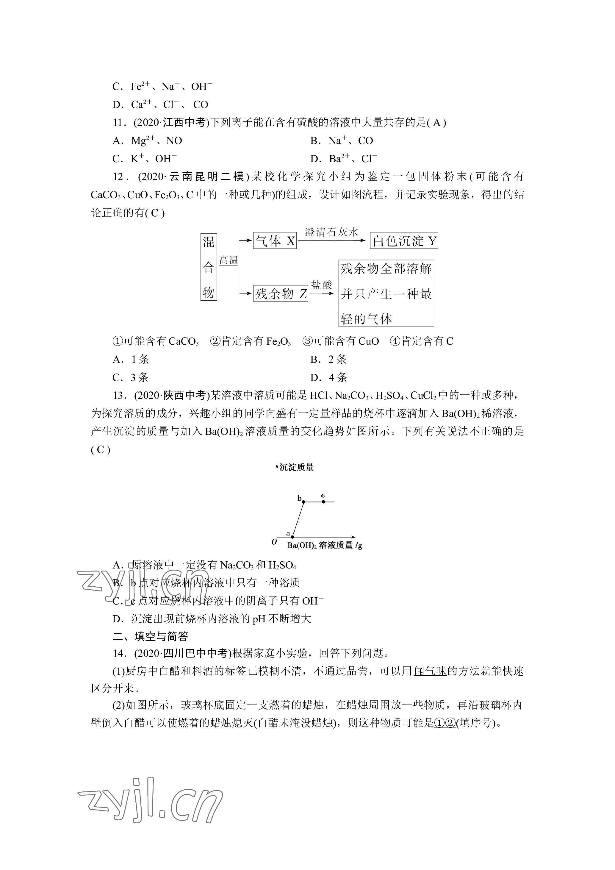 2023年晨光全优同步指导训练与检测化学 参考答案第44页