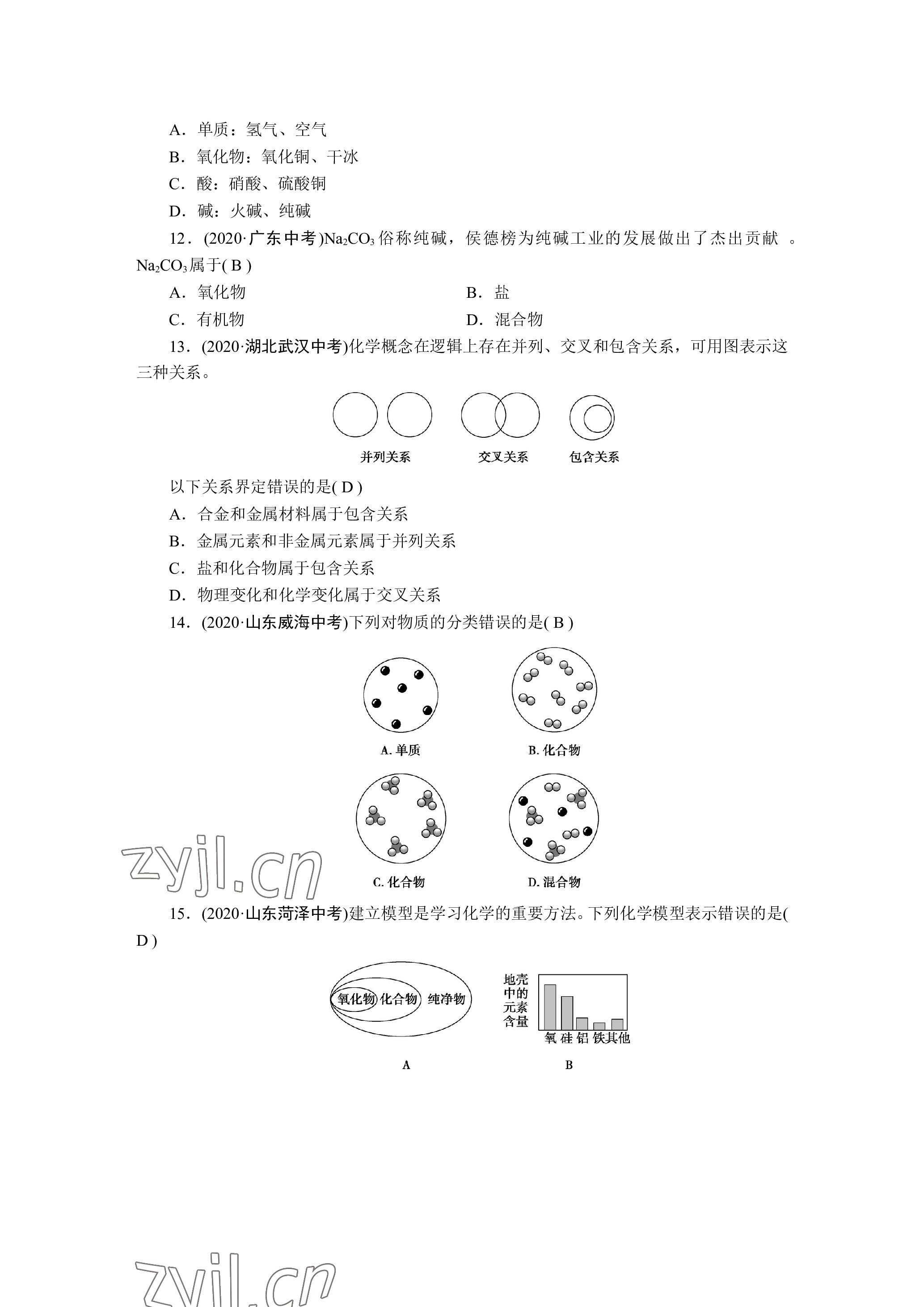 2023年晨光全优同步指导训练与检测化学 参考答案第51页