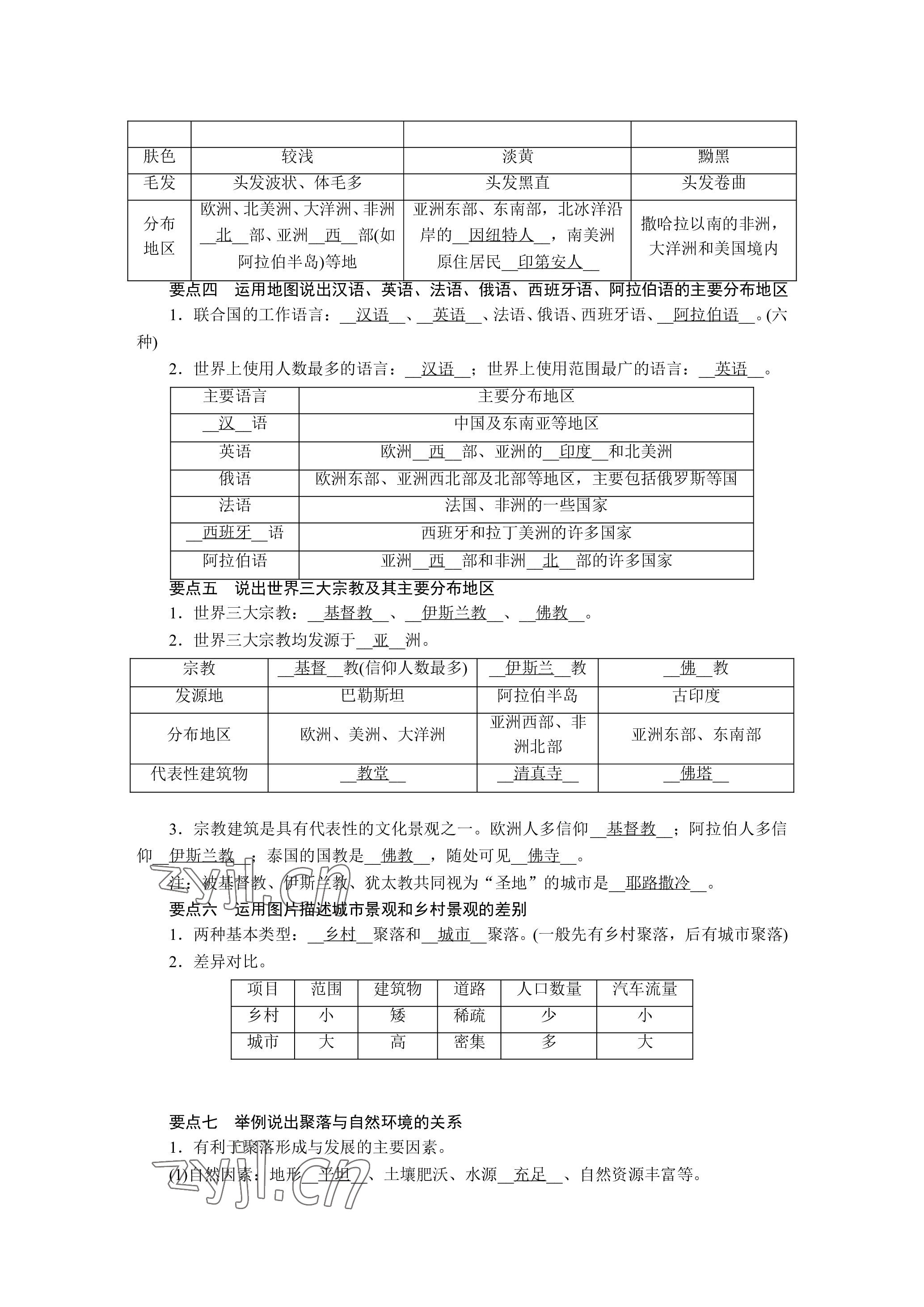 2023年晨光全优同步指导训练与检测地理 参考答案第53页