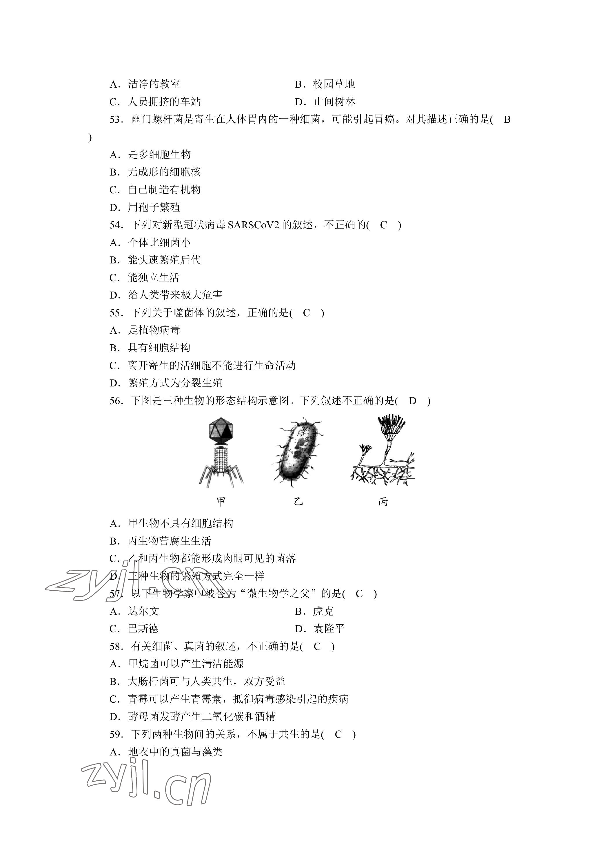 2023年晨光全优同步指导训练与检测生物 参考答案第23页