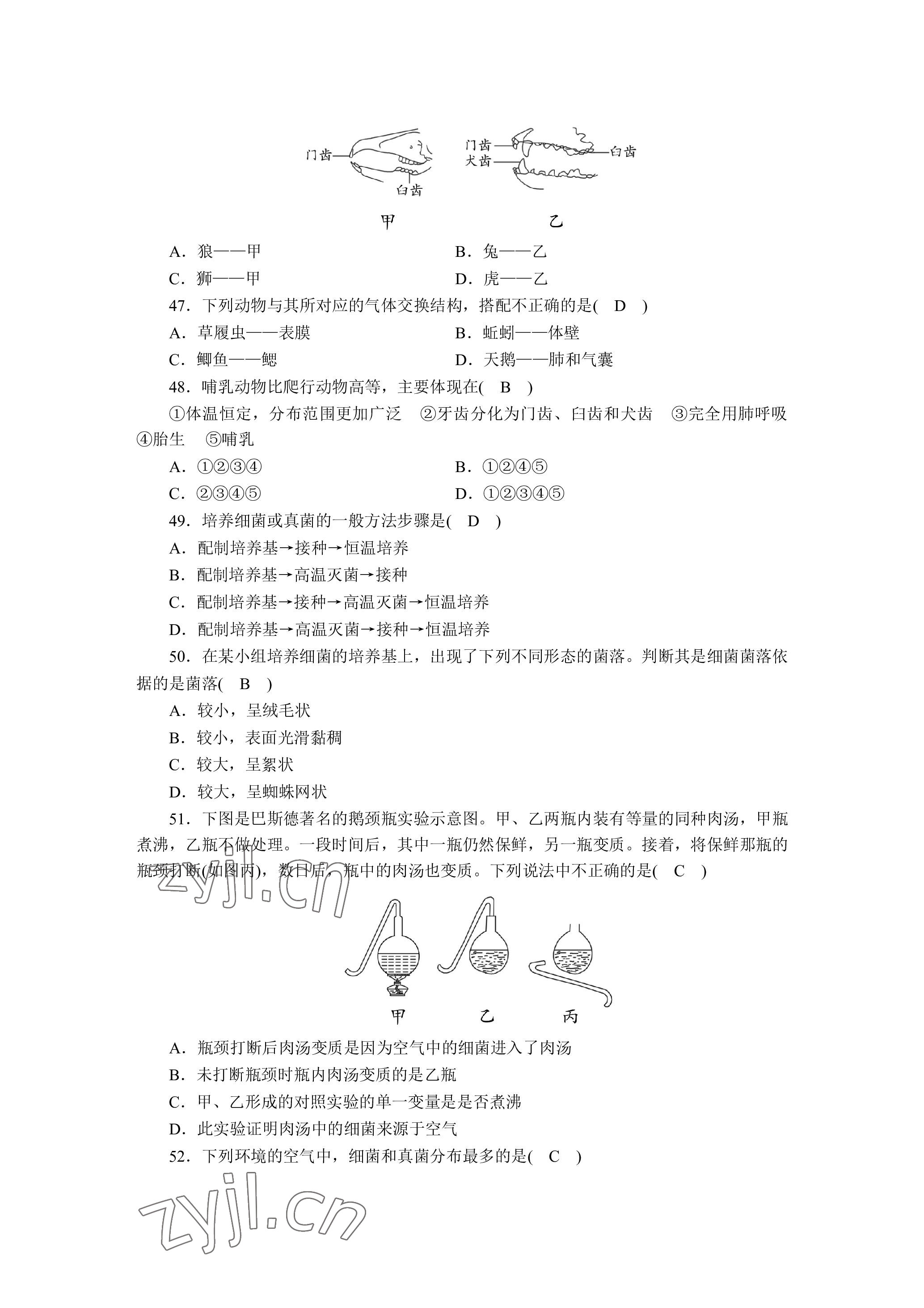 2023年晨光全优同步指导训练与检测生物 参考答案第22页