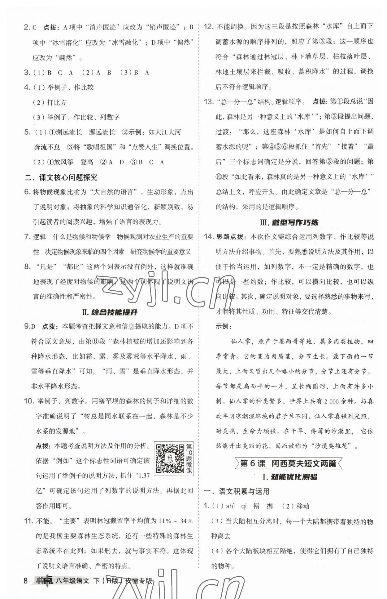 2023年综合应用创新题典中点八年级语文下册人教版安徽专版 参考答案第8页