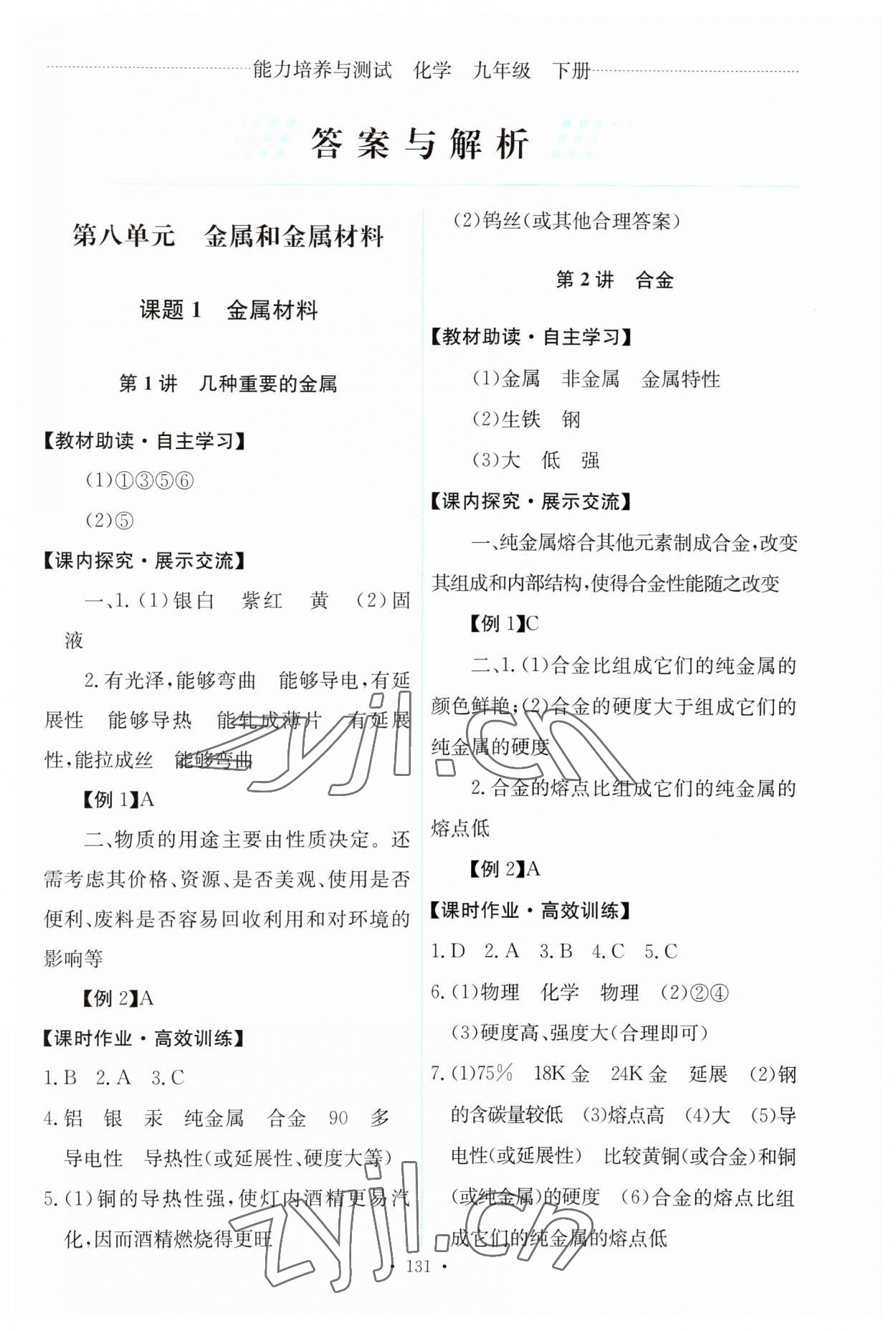 2023年能力培养与测试九年级化学下册人教版 第1页