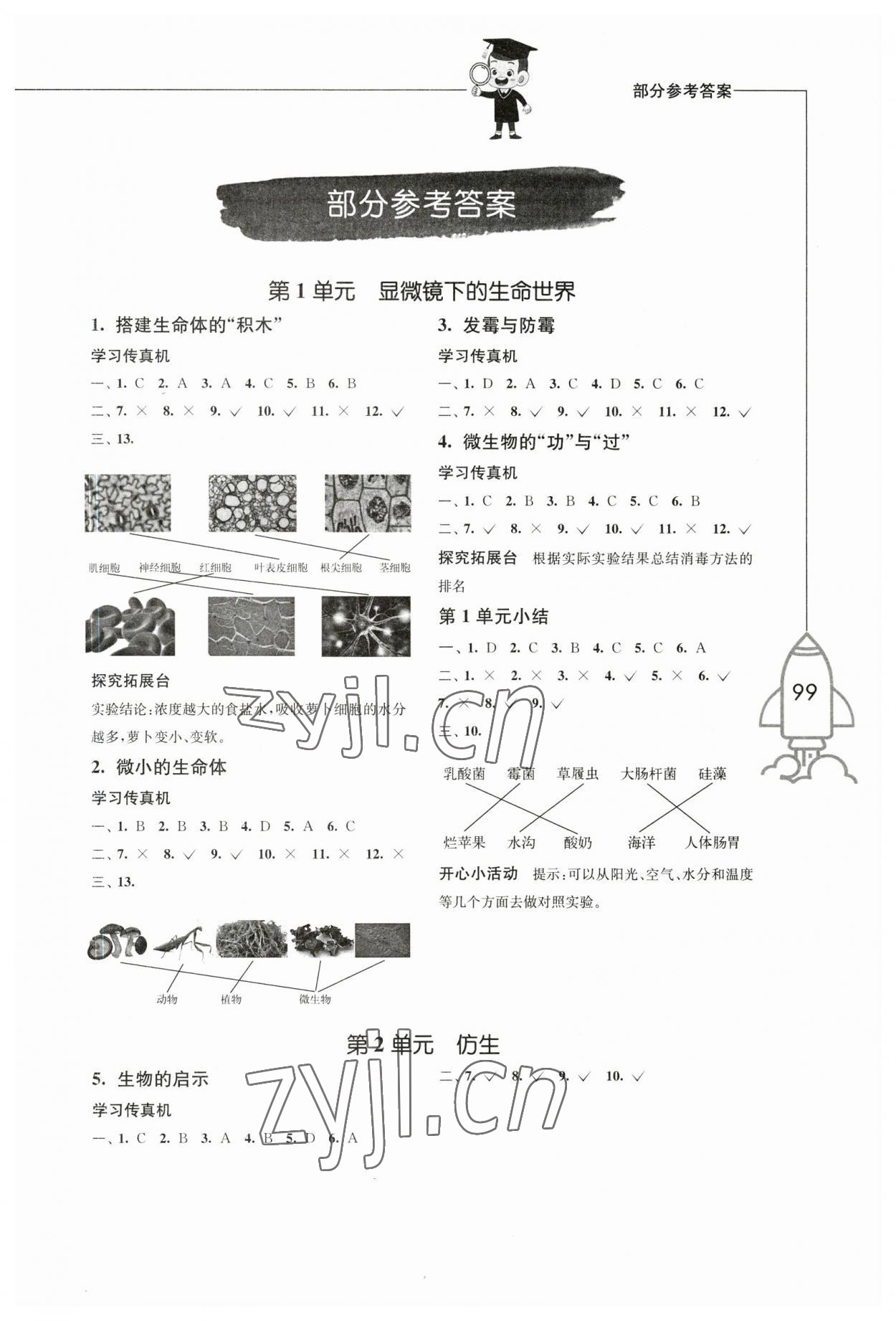 2023年小學科學習作五年級科學下冊蘇教版 參考答案第1頁