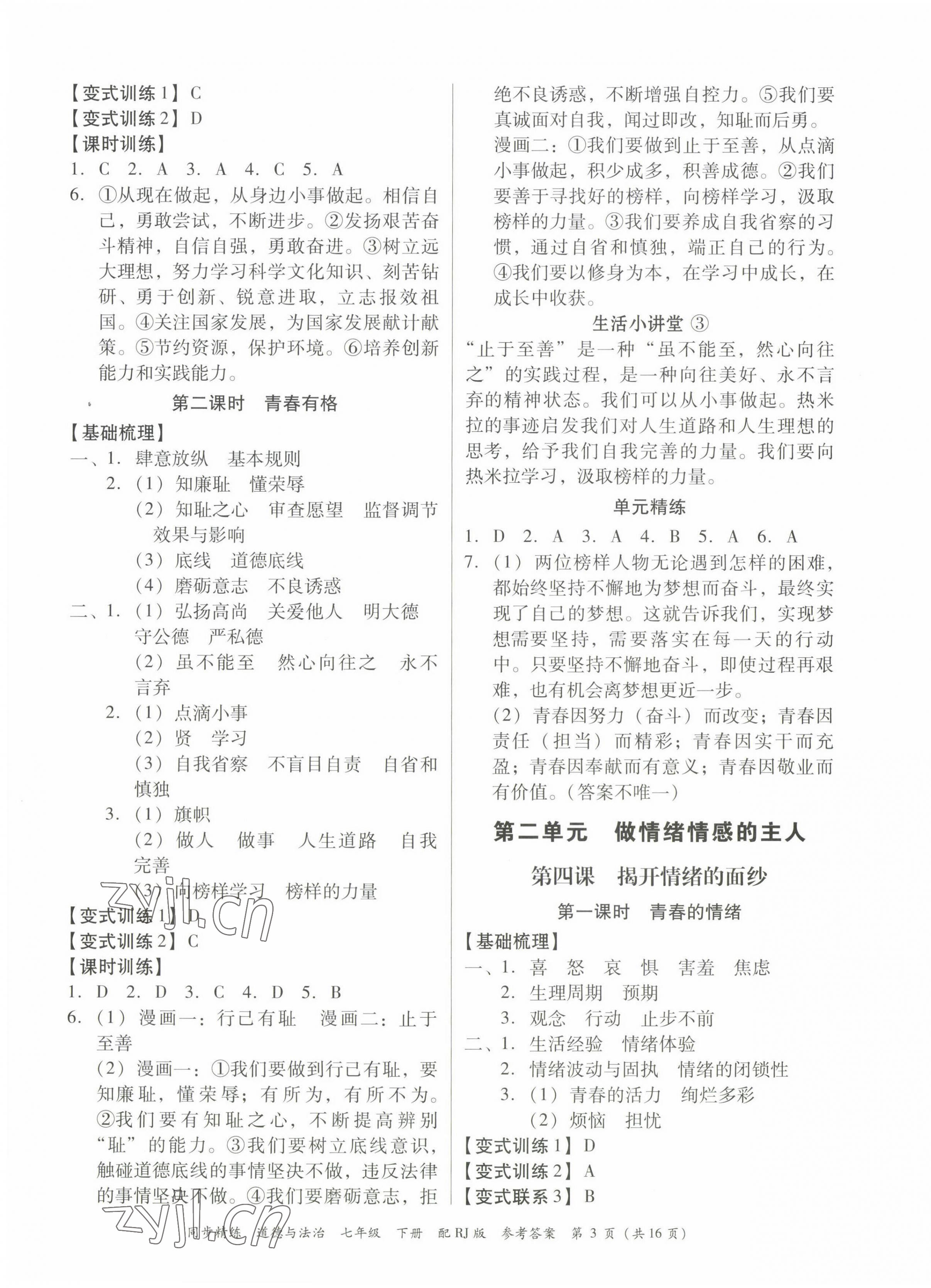 2023年同步精練廣東教育出版社七年級(jí)道德與法治下冊(cè)人教版 第3頁(yè)