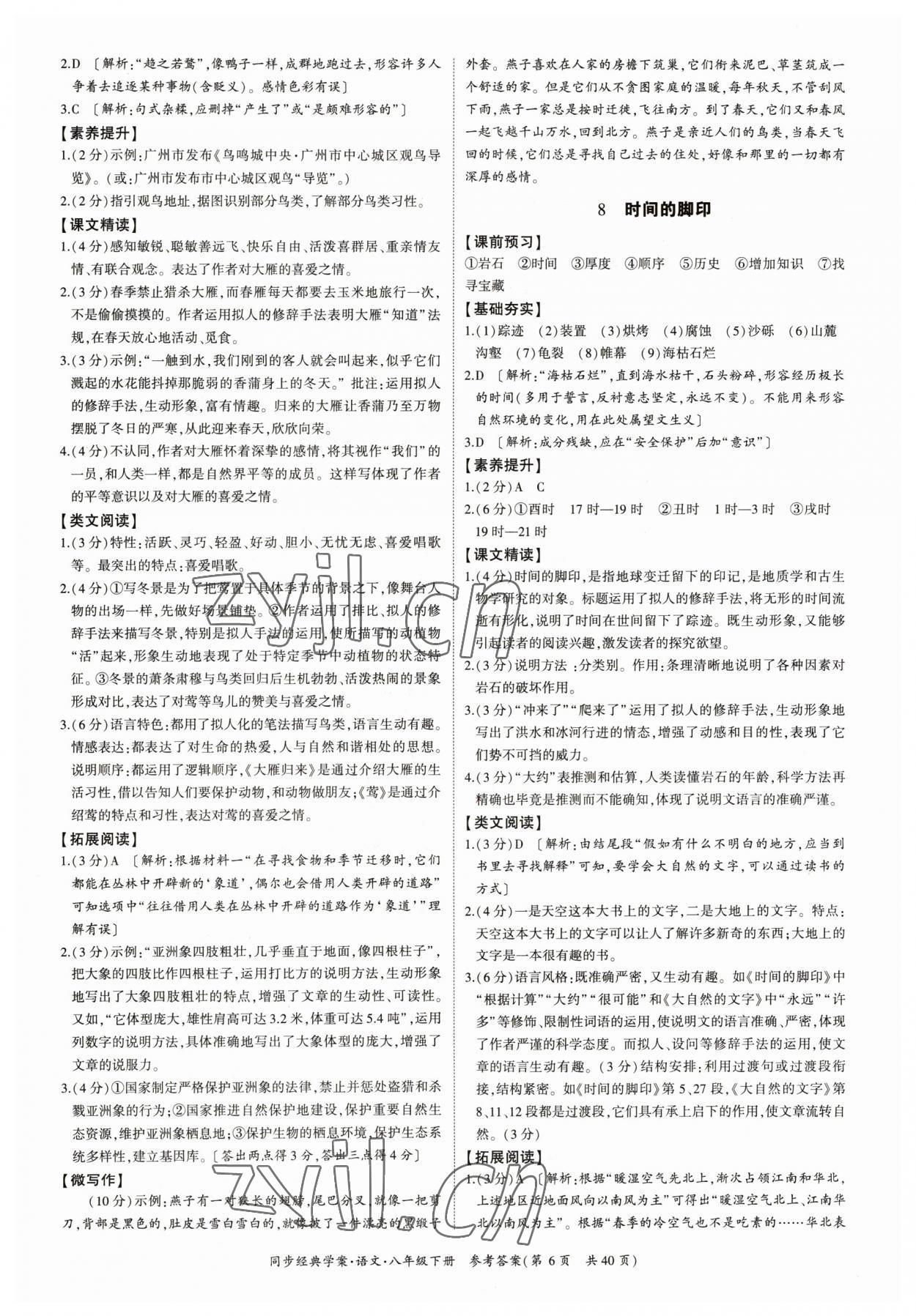 2023年同步經(jīng)典學(xué)案八年級語文下冊人教版 參考答案第6頁