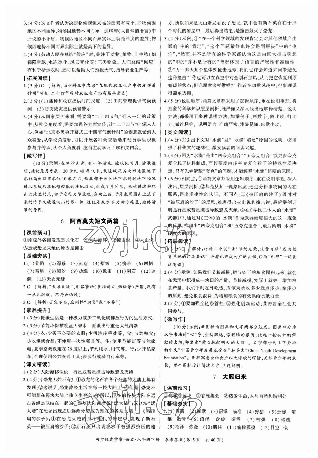 2023年同步經(jīng)典學案八年級語文下冊人教版 參考答案第5頁