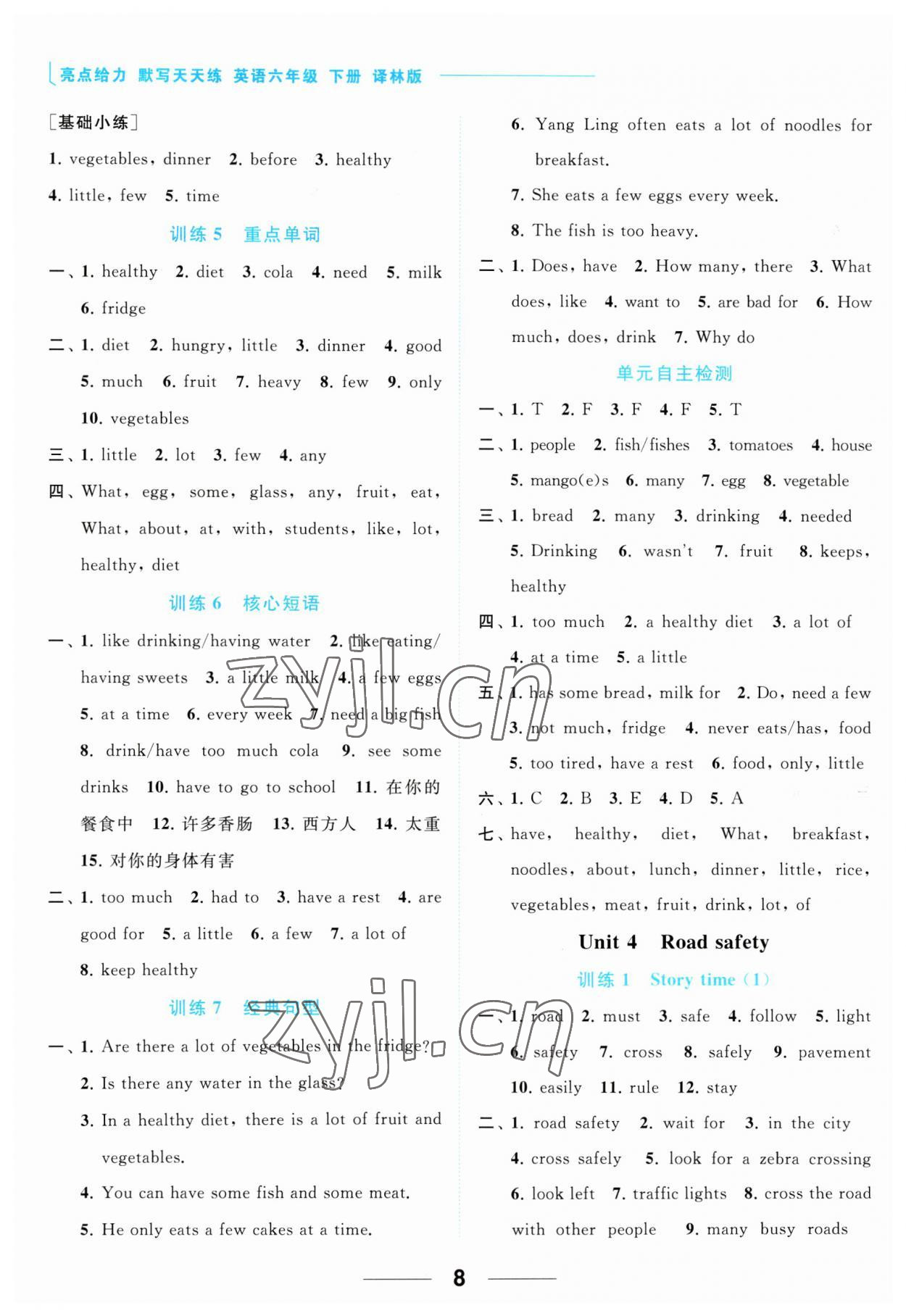 2023年亮點給力默寫天天練六年級英語下冊譯林版 參考答案第8頁