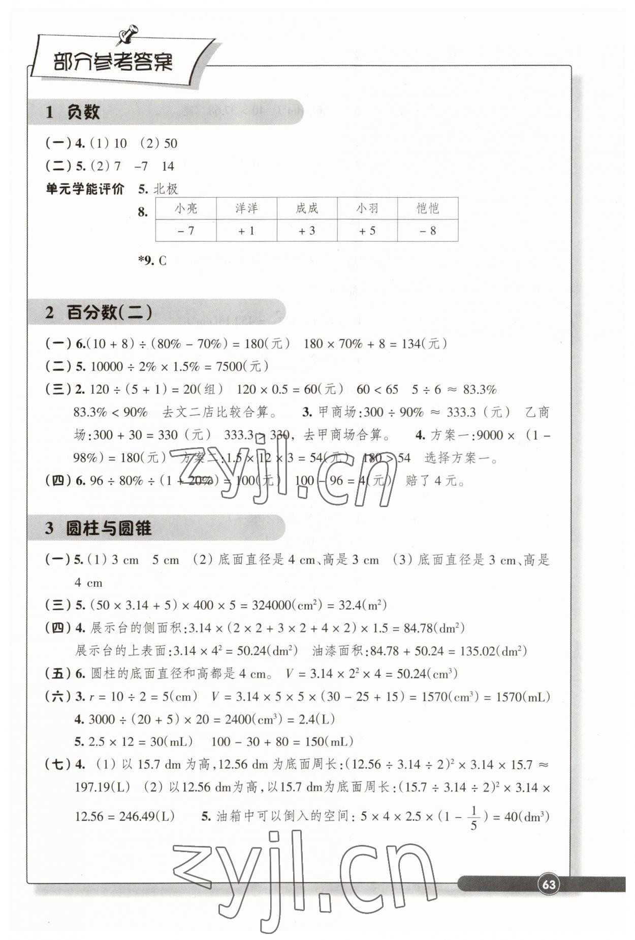 2023年學能評價六年級數(shù)學下冊人教版 參考答案第1頁