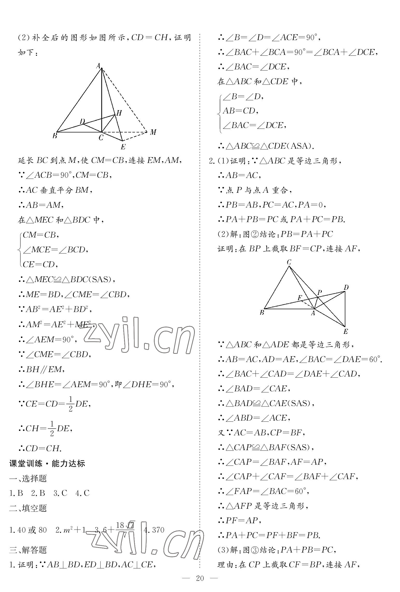 2023年中考復(fù)習(xí)指南長江少年兒童出版社數(shù)學(xué)黃石專版 參考答案第20頁