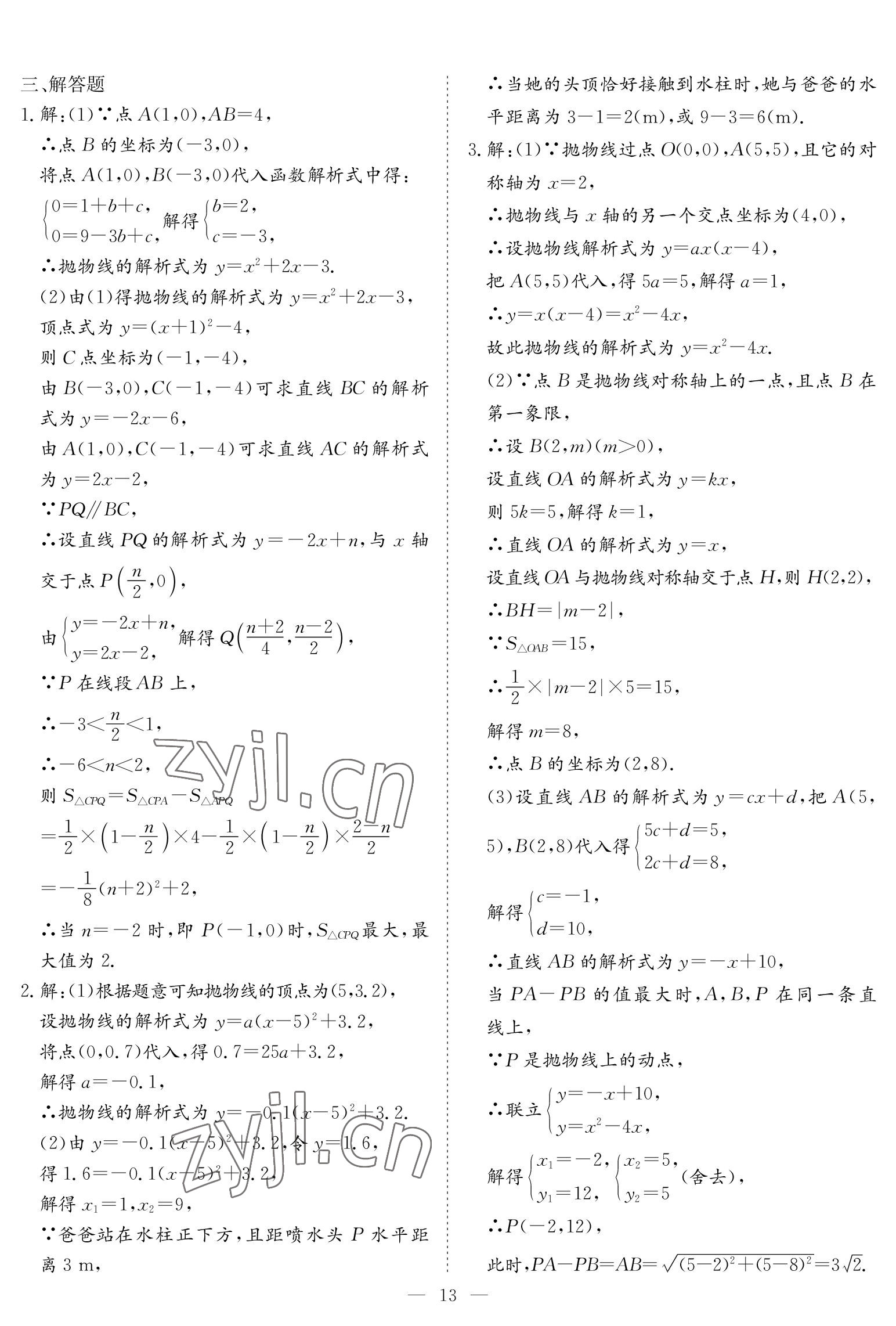 2023年中考復(fù)習(xí)指南長江少年兒童出版社數(shù)學(xué)黃石專版 參考答案第13頁