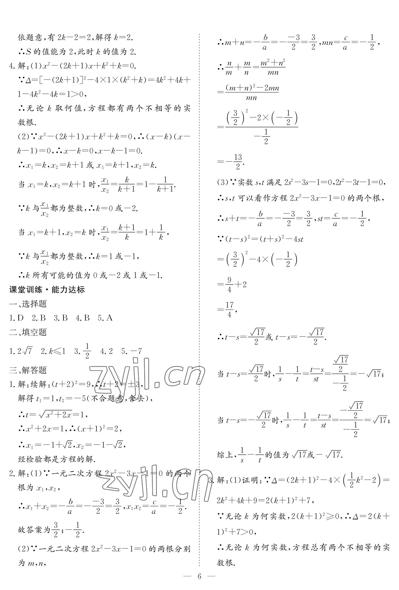 2023年中考復(fù)習(xí)指南長江少年兒童出版社數(shù)學(xué)黃石專版 參考答案第6頁