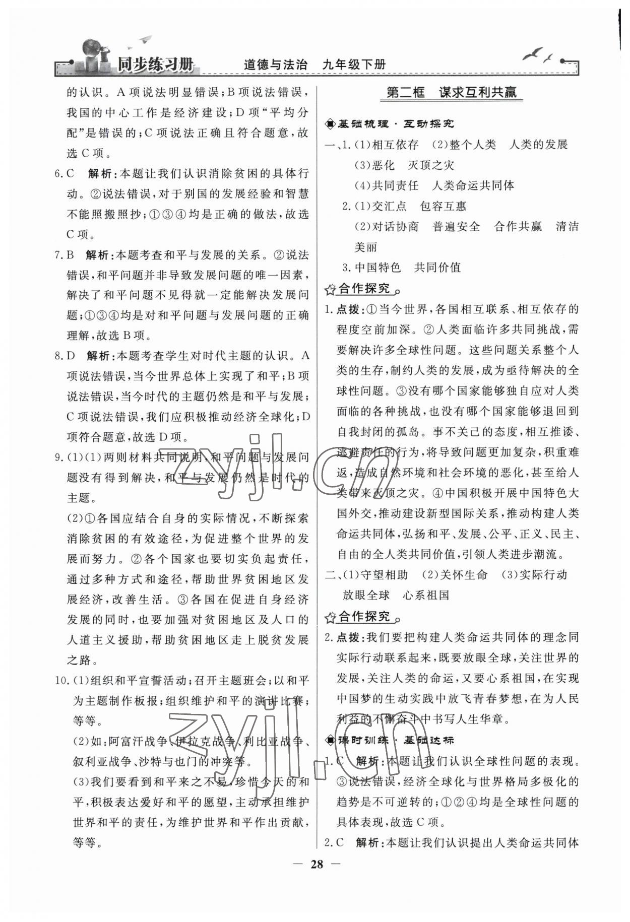 2023年同步練習(xí)冊人民教育出版社九年級道德與法治下冊人教版江蘇專版 第4頁