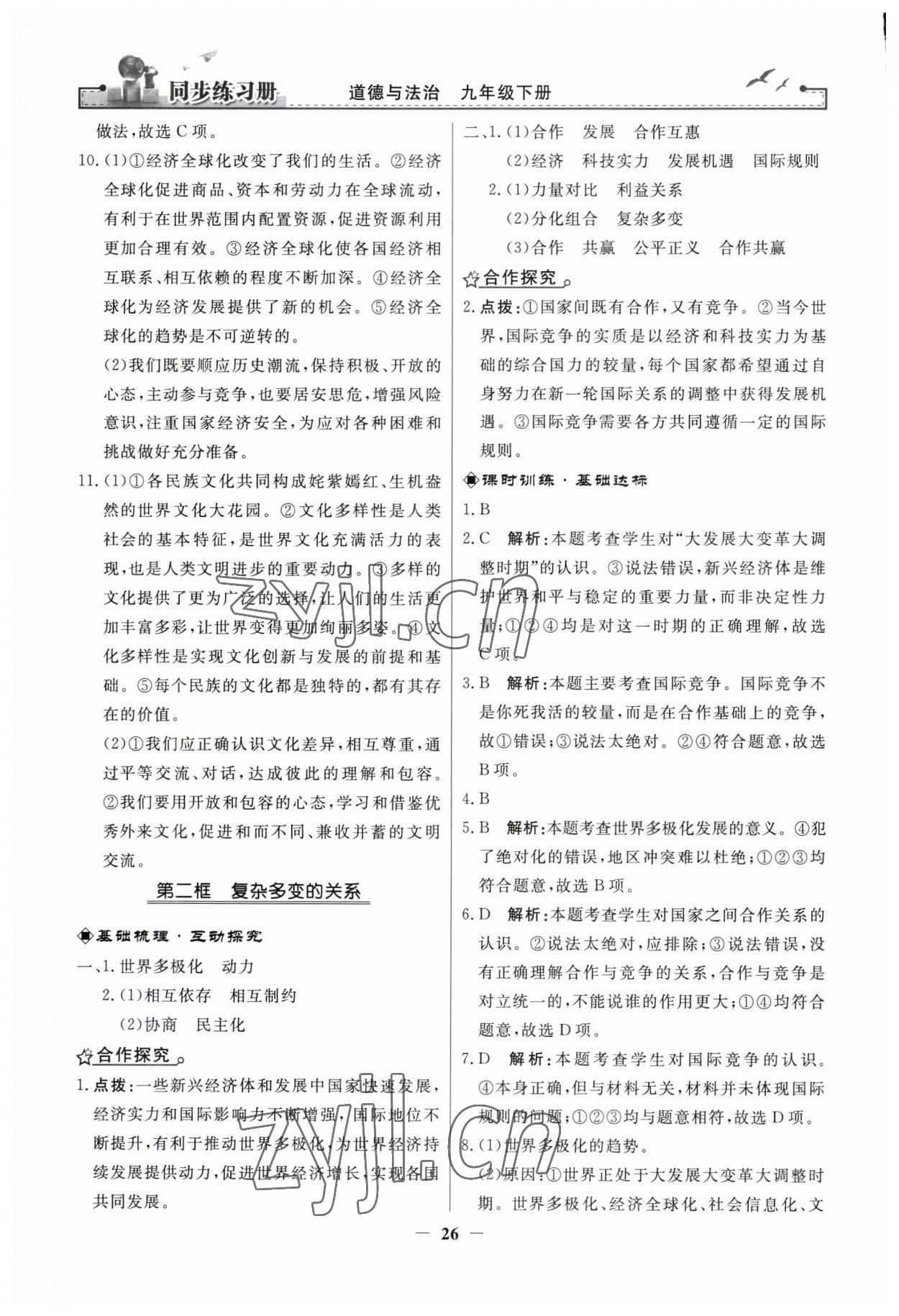 2023年同步練習(xí)冊人民教育出版社九年級道德與法治下冊人教版江蘇專版 第2頁