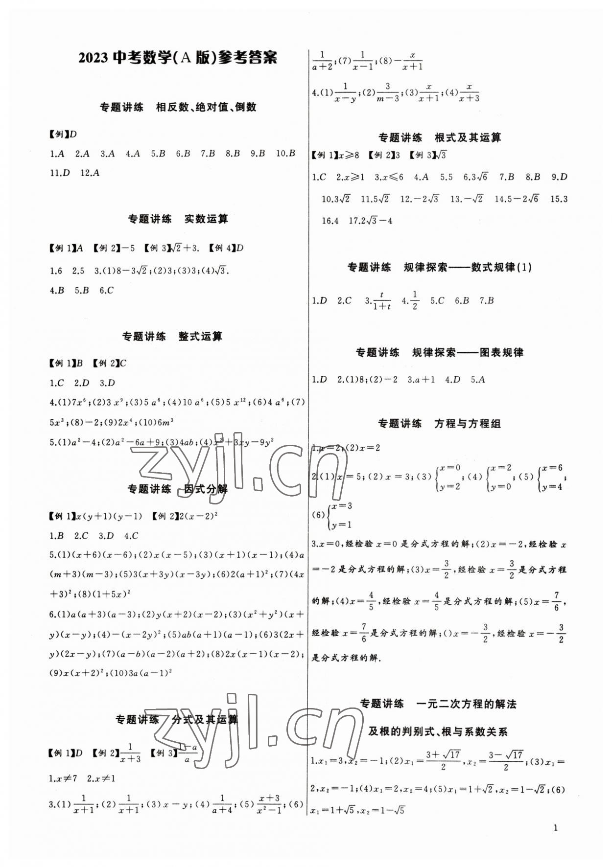 2023年思维新观察中考数学专题复习 第1页