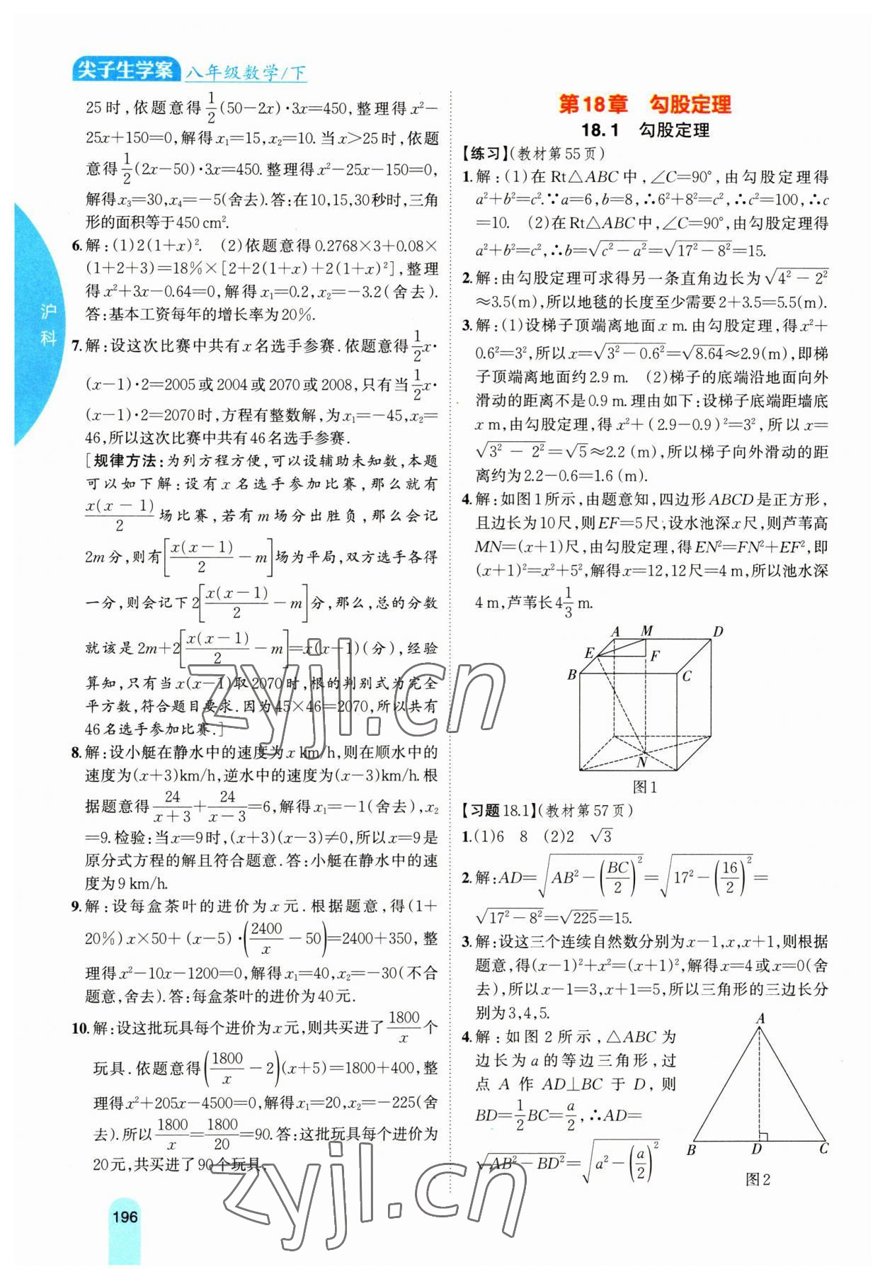 2023年尖子生學(xué)案八年級數(shù)學(xué)下冊滬科版 參考答案第9頁