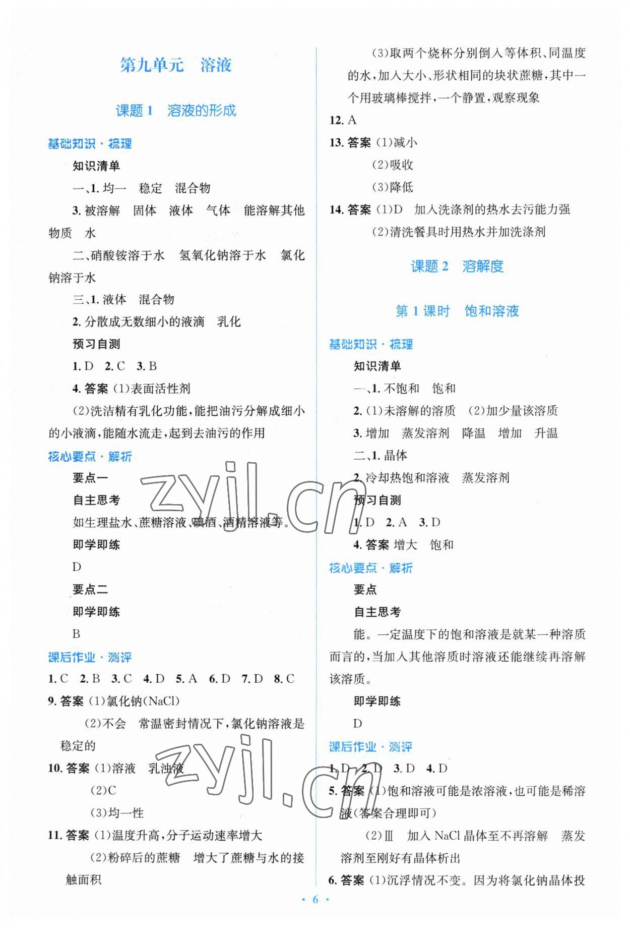 2023年人教金學典同步解析與測評學考練九年級化學下冊人教版 參考答案第6頁