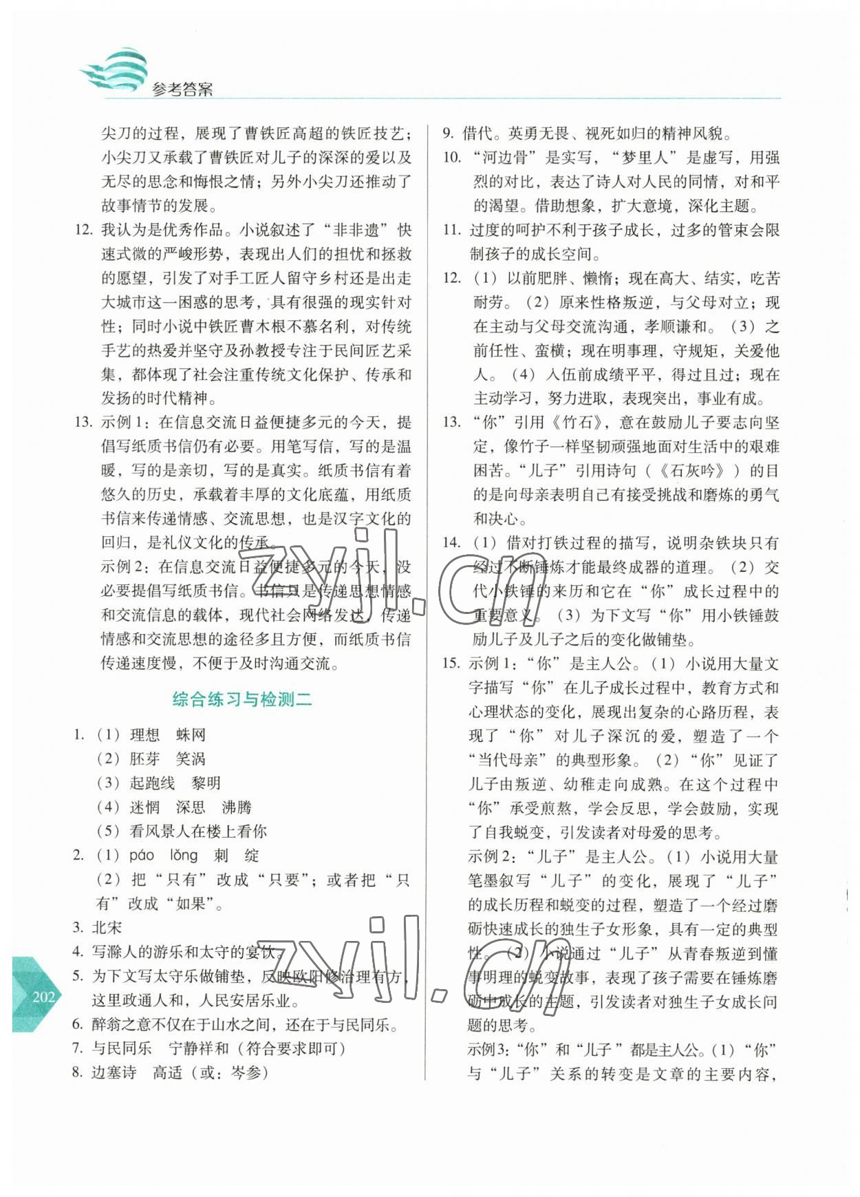 2023年随堂同步练习九年级语文下册人教版 参考答案第7页