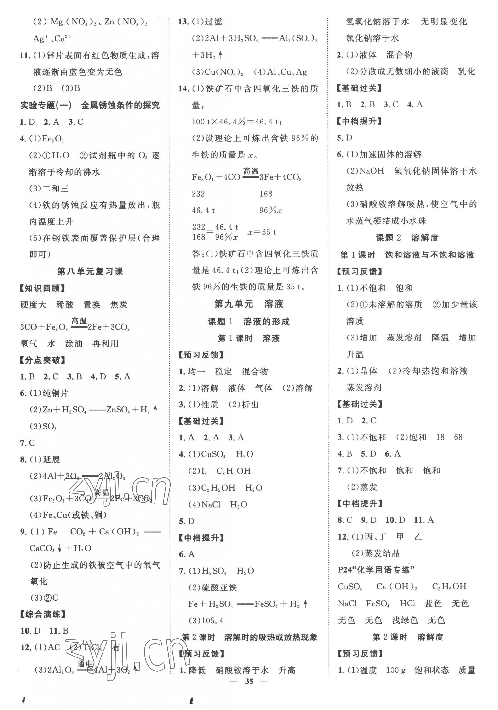 2023年本土教輔名校學案初中生輔導九年級化學下冊人教版荊州專版 第3頁