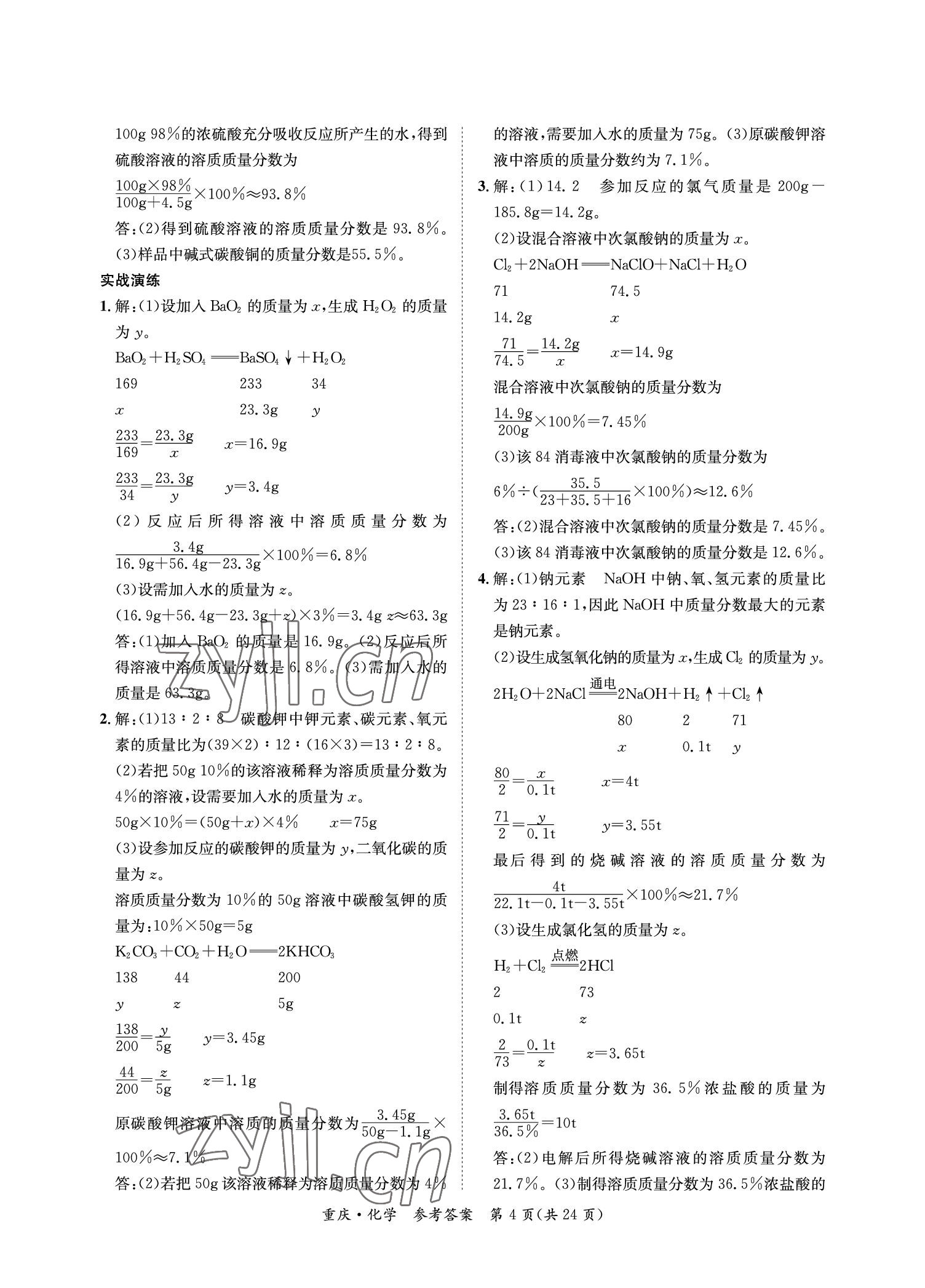 2023年學本課堂化學重慶專版 參考答案第4頁