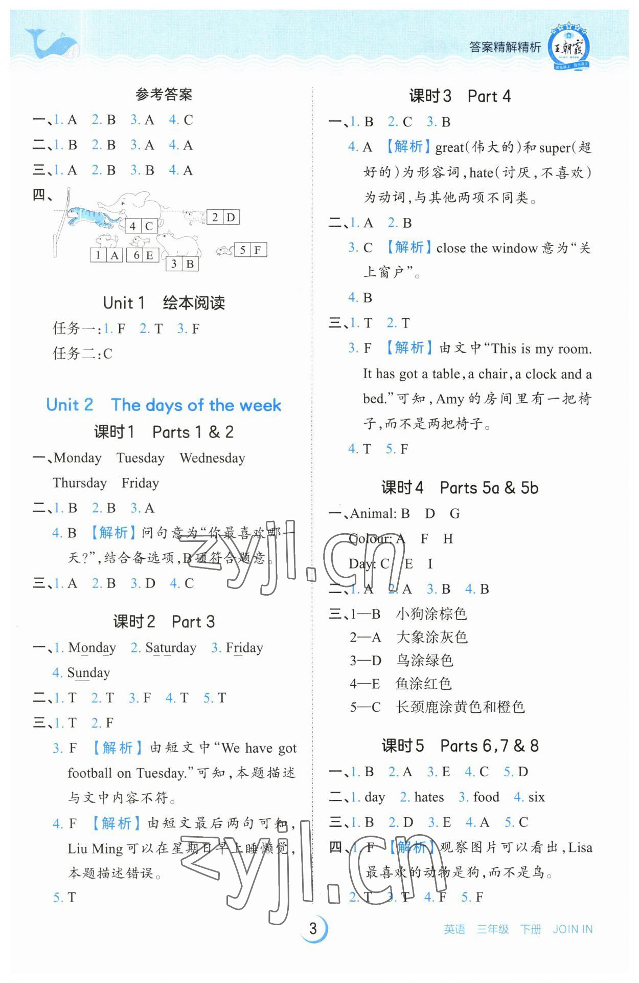 2023年王朝霞德才兼备作业创新设计三年级英语下册剑桥版 参考答案第3页