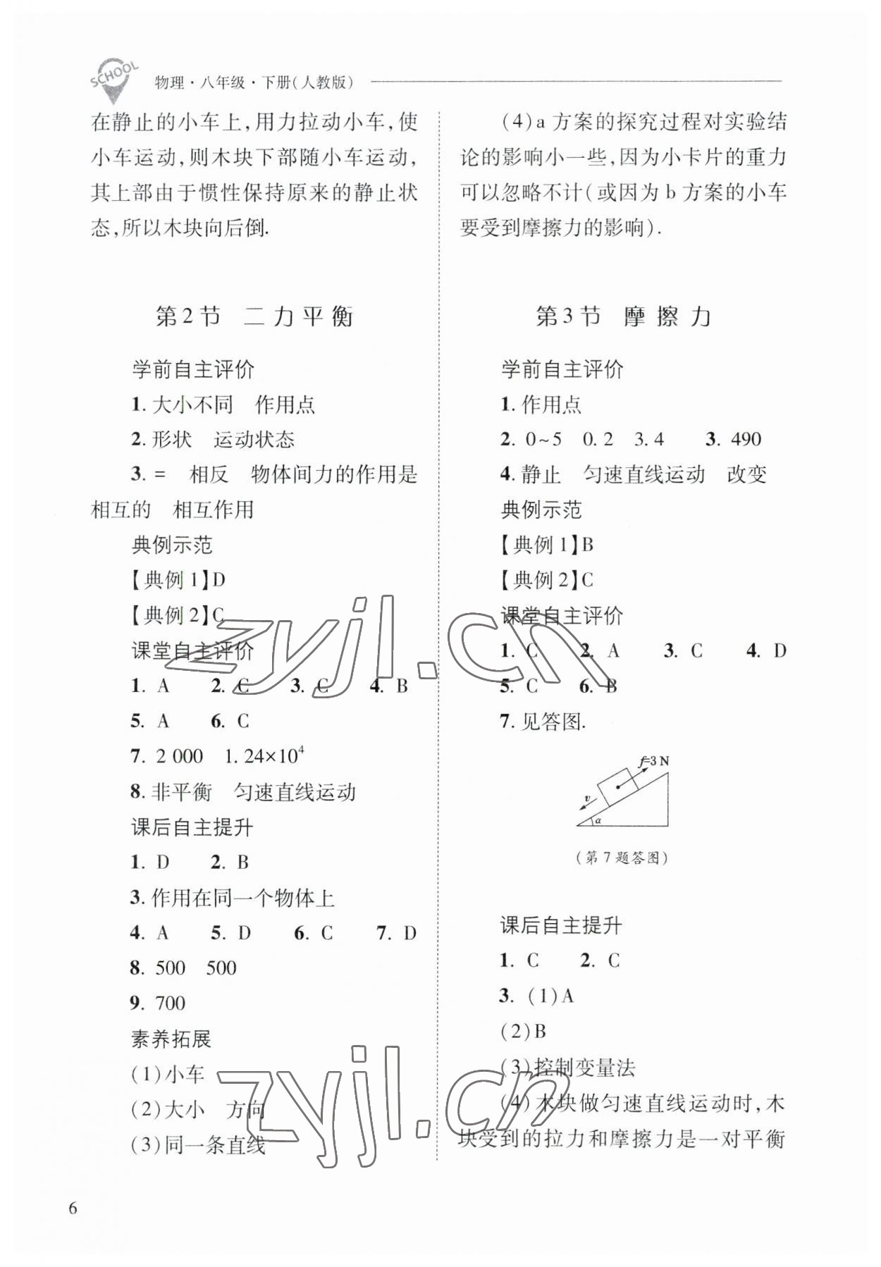 2023年新課程問題解決導(dǎo)學(xué)方案八年級物理下冊人教版 參考答案第6頁