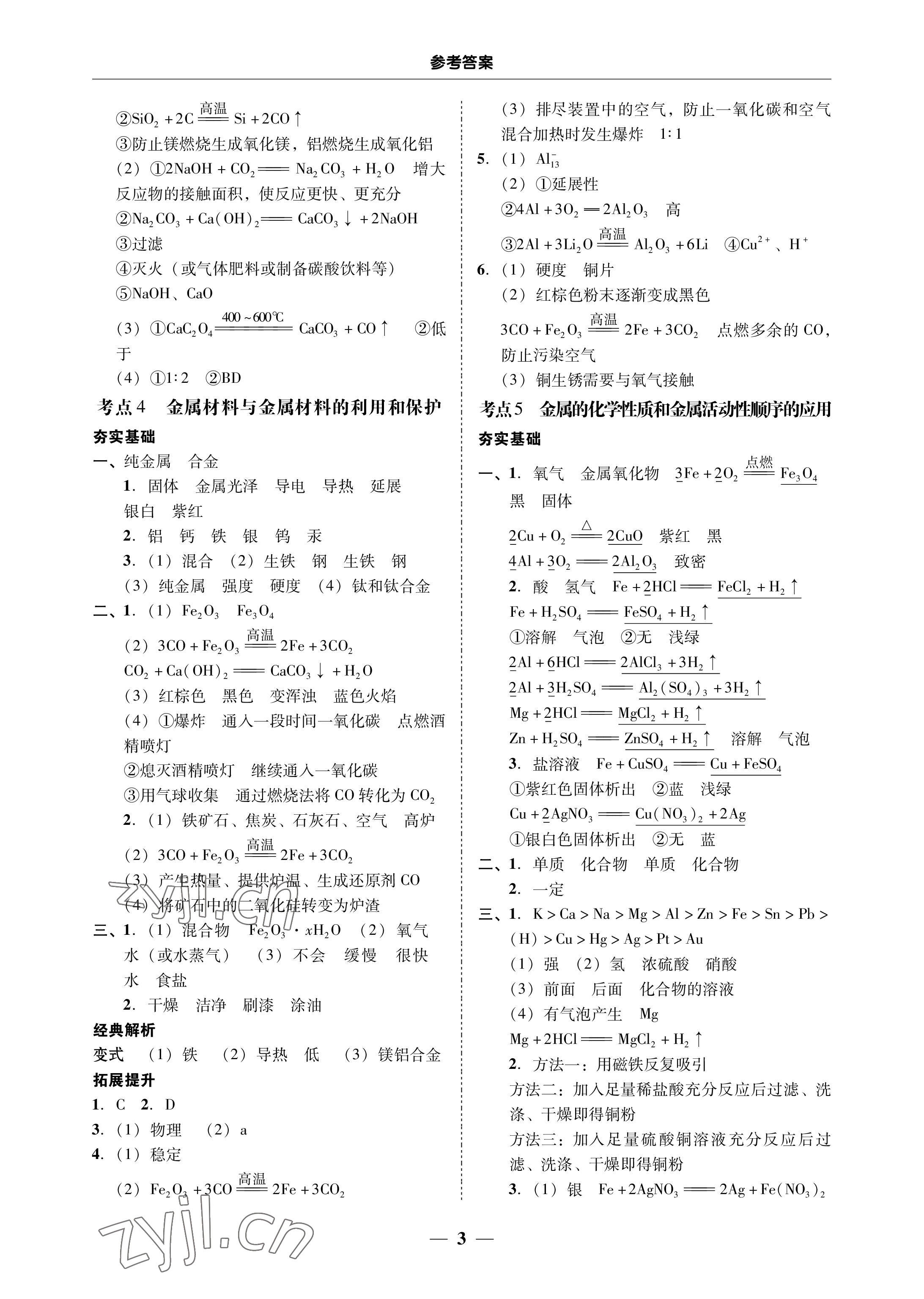 2023年南粵學(xué)典中考解讀化學(xué) 參考答案第3頁