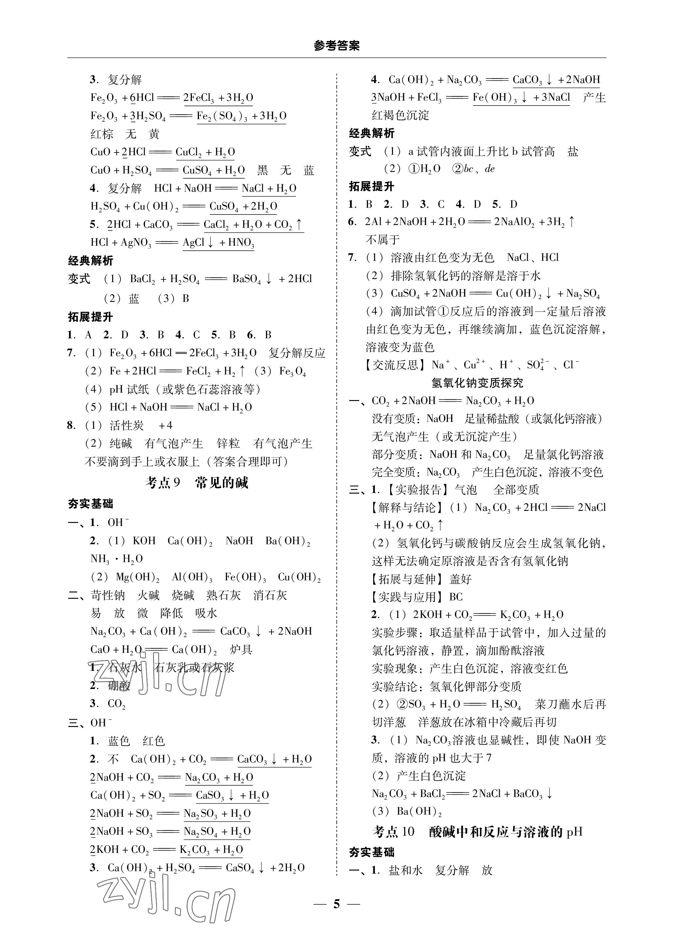 2023年南粵學(xué)典中考解讀化學(xué) 參考答案第5頁