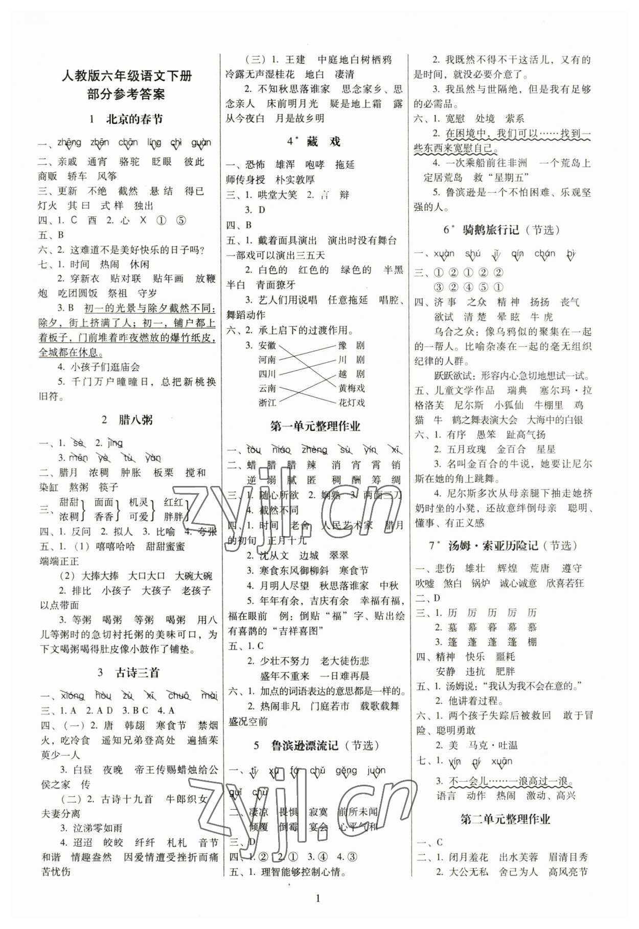 2023年云南师大附小一线名师提优作业六年级语文下册人教版 第1页