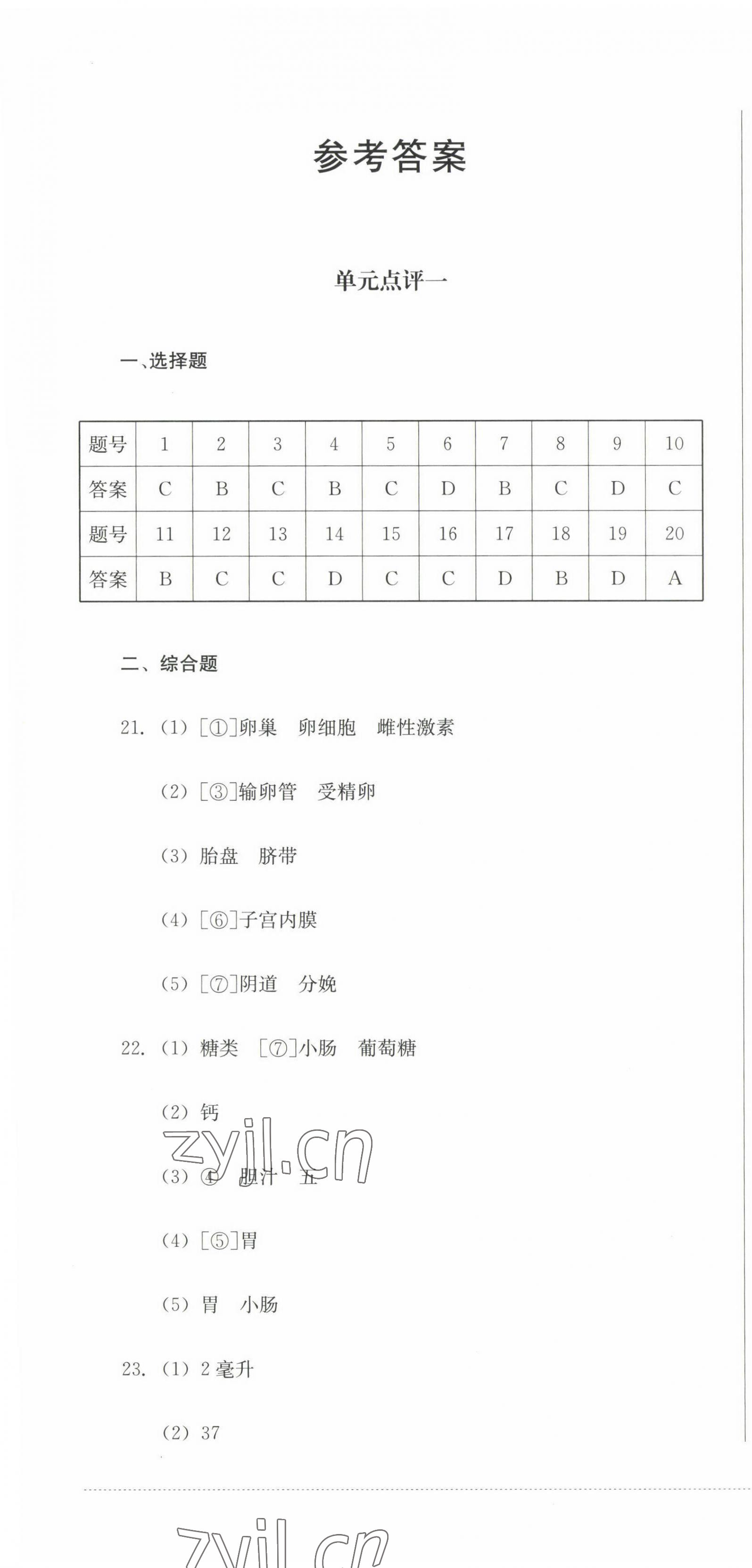 2023年學(xué)情點(diǎn)評(píng)四川教育出版社七年級(jí)生物下冊(cè)人教版 第1頁(yè)