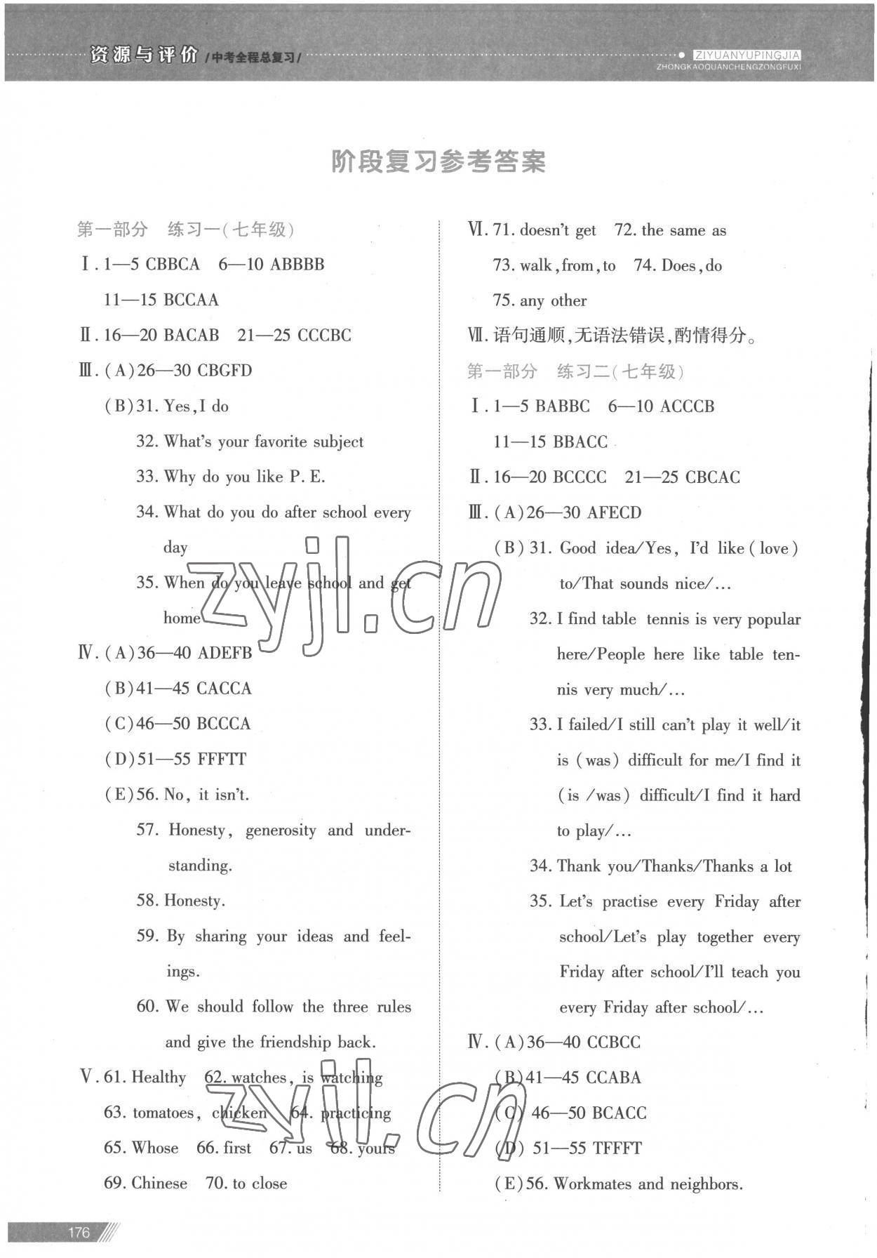 2023年資源與評(píng)價(jià)中考全程總復(fù)習(xí)英語(yǔ) 參考答案第2頁(yè)