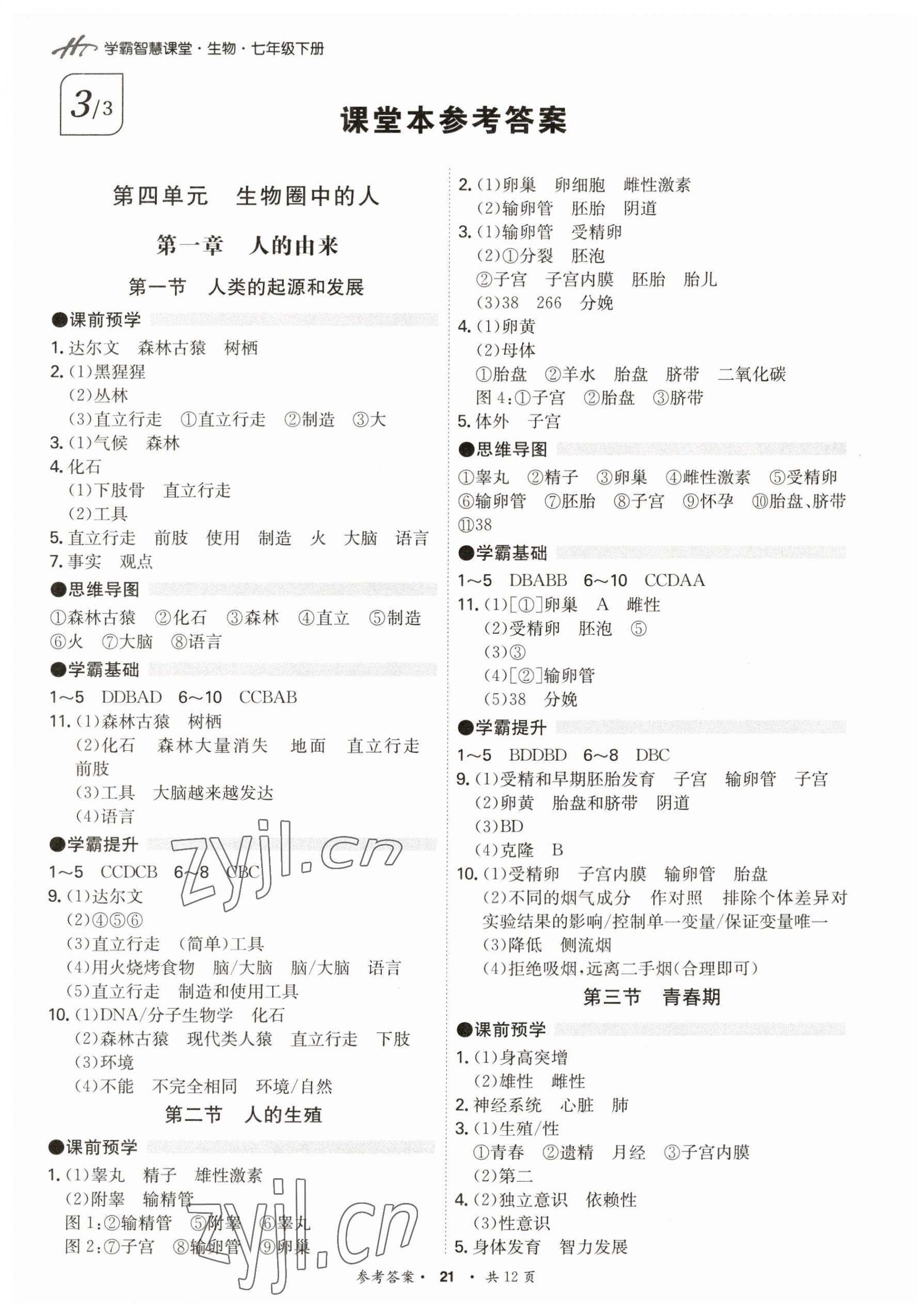 2023年學(xué)霸智慧課堂七年級生物下冊人教版 第1頁