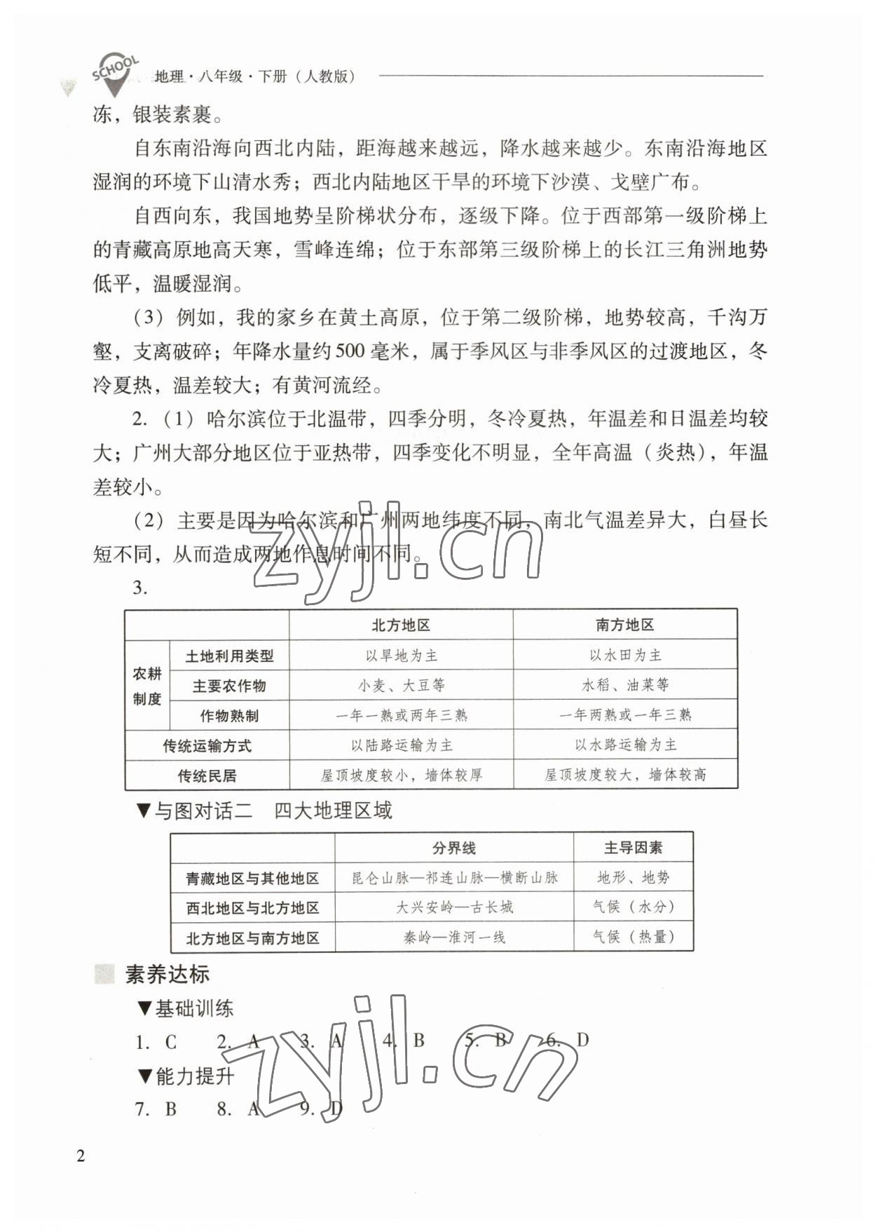 2023年新課程問題解決導(dǎo)學(xué)方案八年級地理下冊人教版 參考答案第2頁