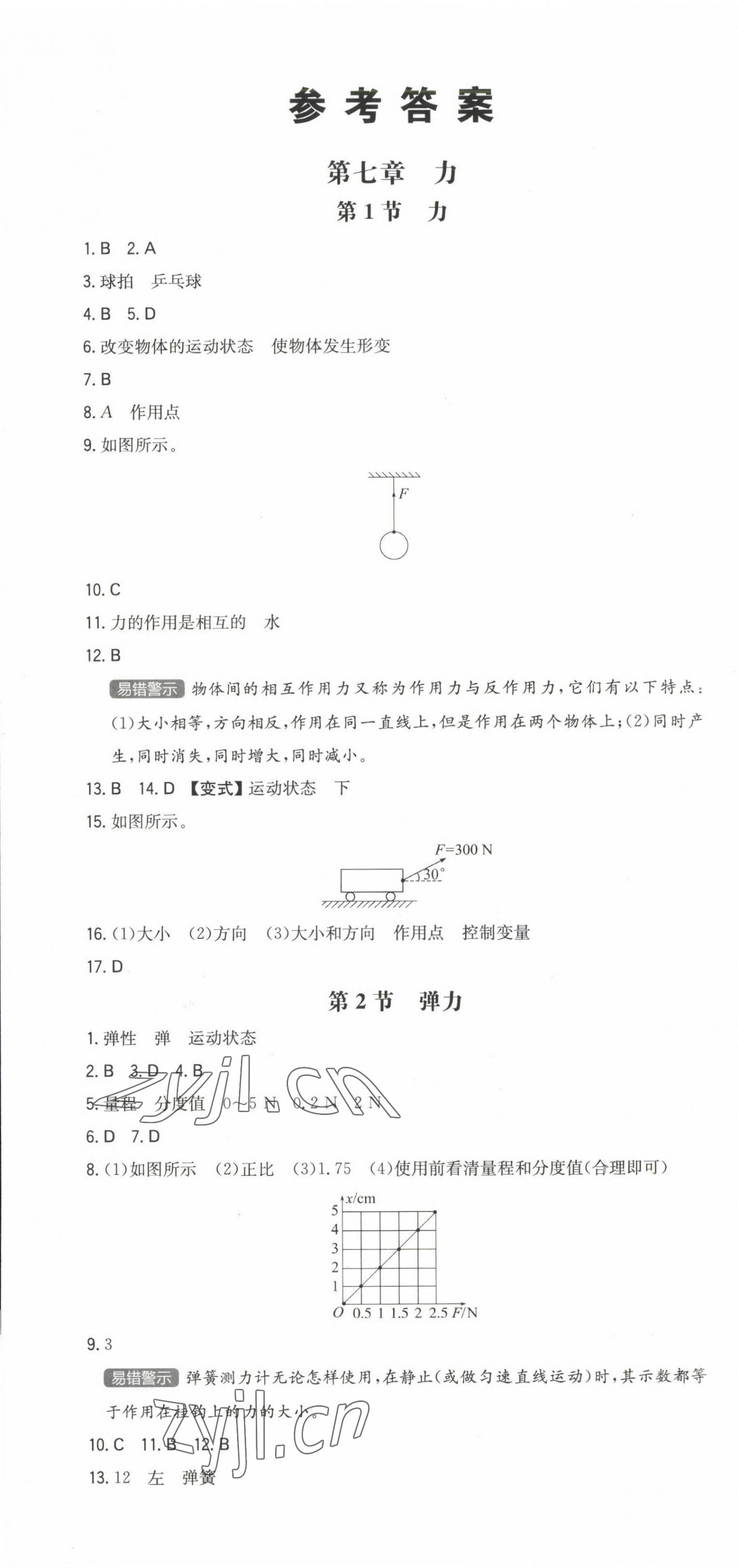 2023年一本同步训练八年级初中物理下册人教版 第1页