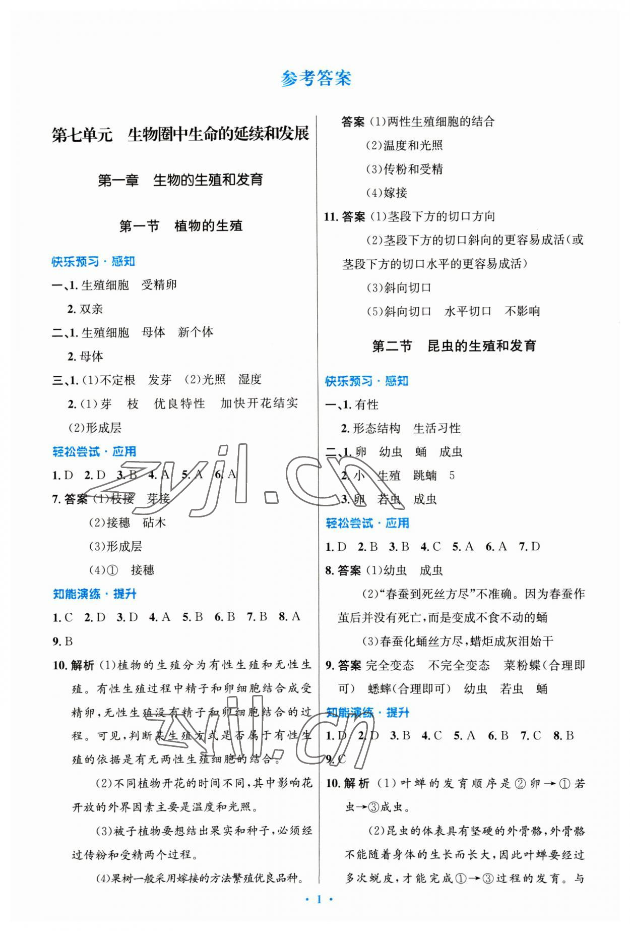 2023年同步测控优化设计八年级生物下册人教版 第1页