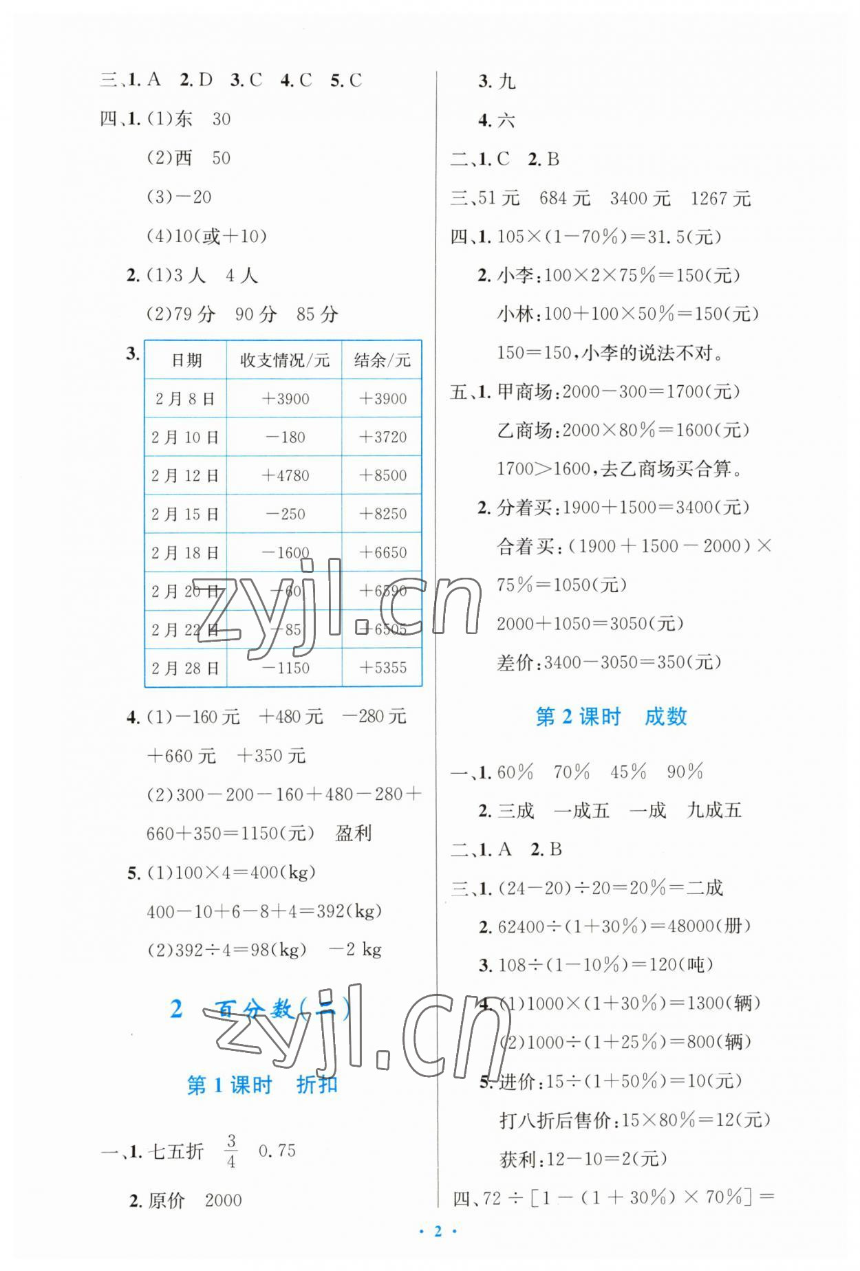 2023年同步測控優(yōu)化設(shè)計六年級數(shù)學(xué)下冊人教版增強(qiáng) 第2頁