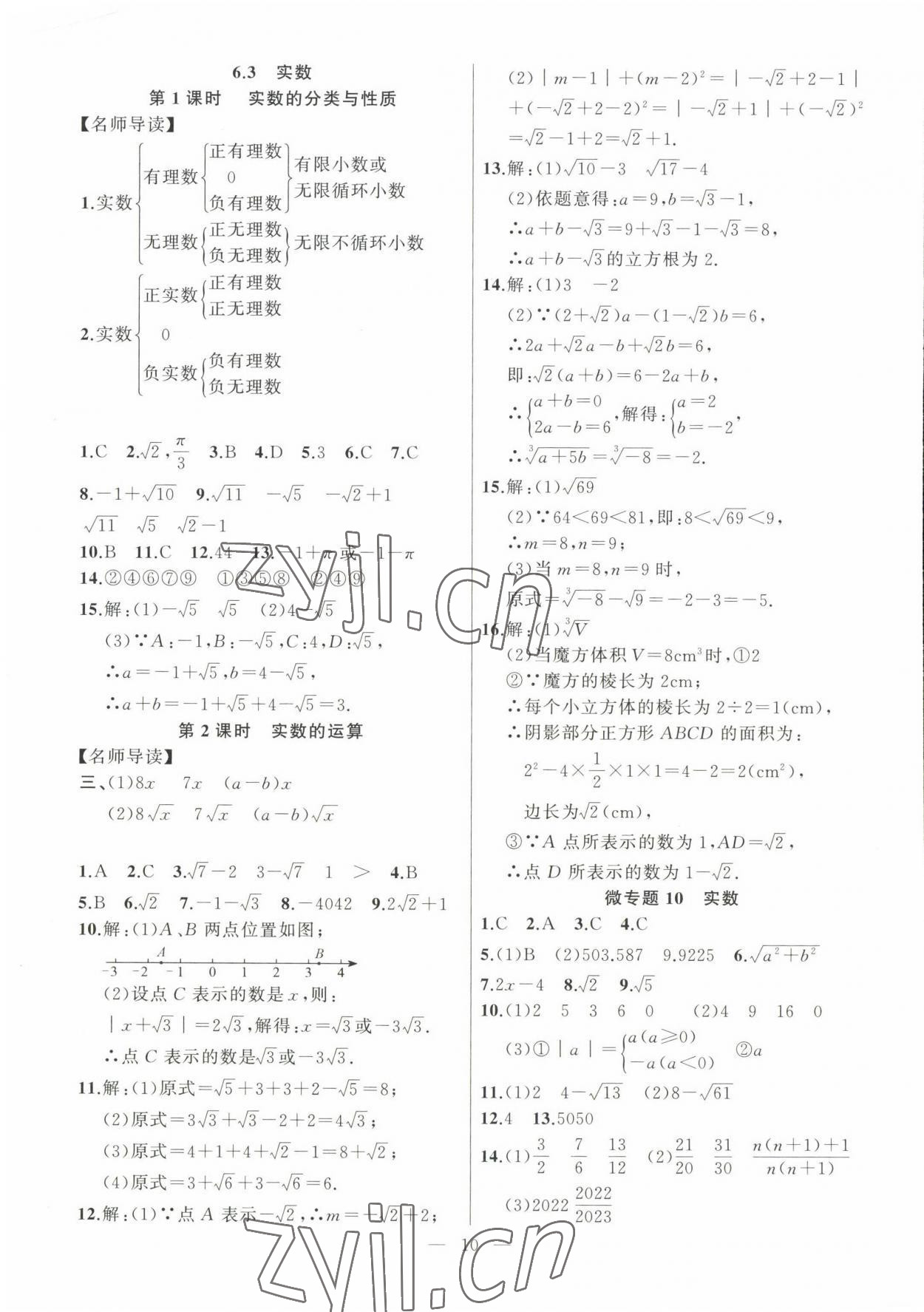 2023年高手點題七年級數(shù)學下冊人教版 參考答案第10頁