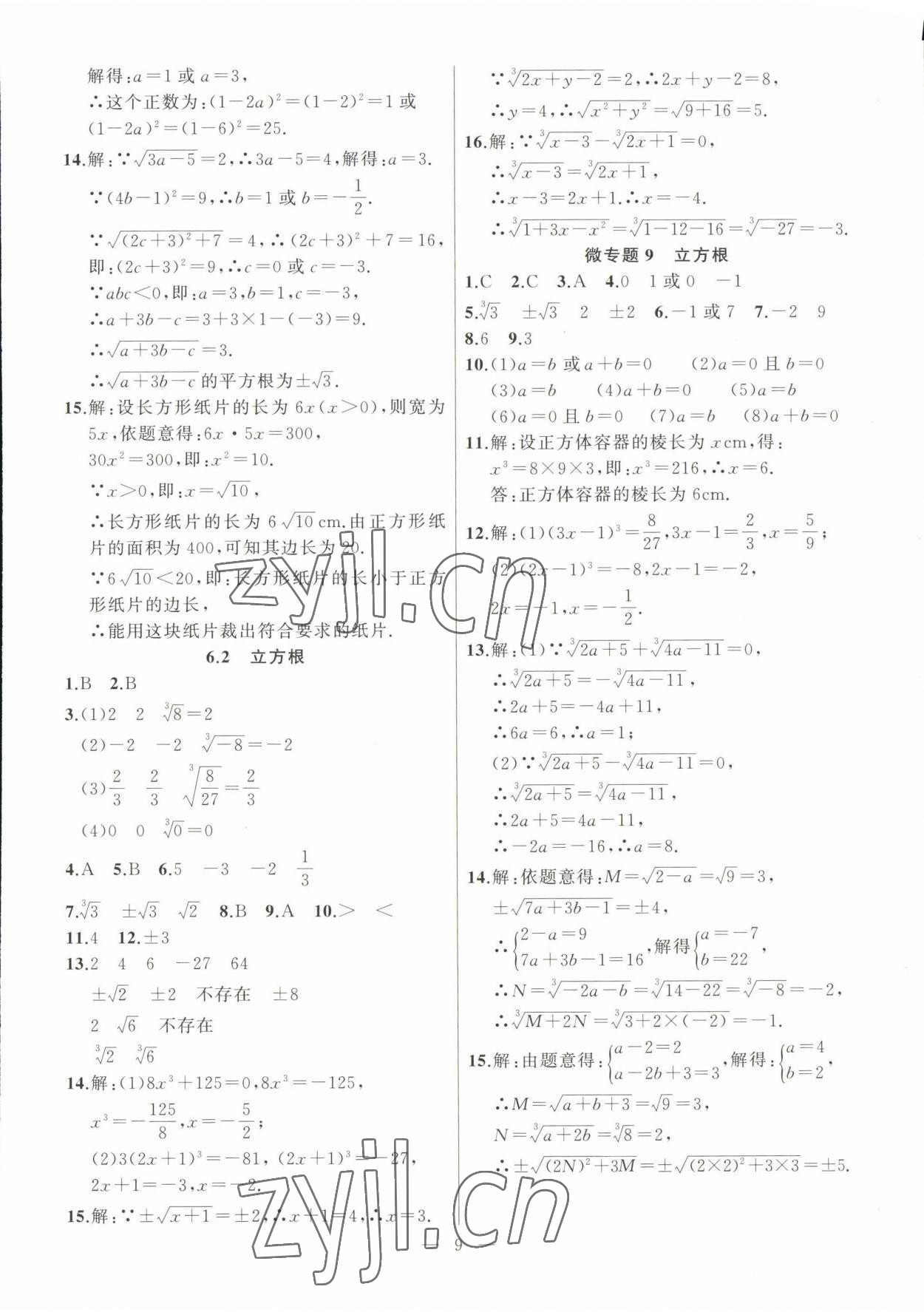 2023年高手點題七年級數(shù)學(xué)下冊人教版 參考答案第9頁