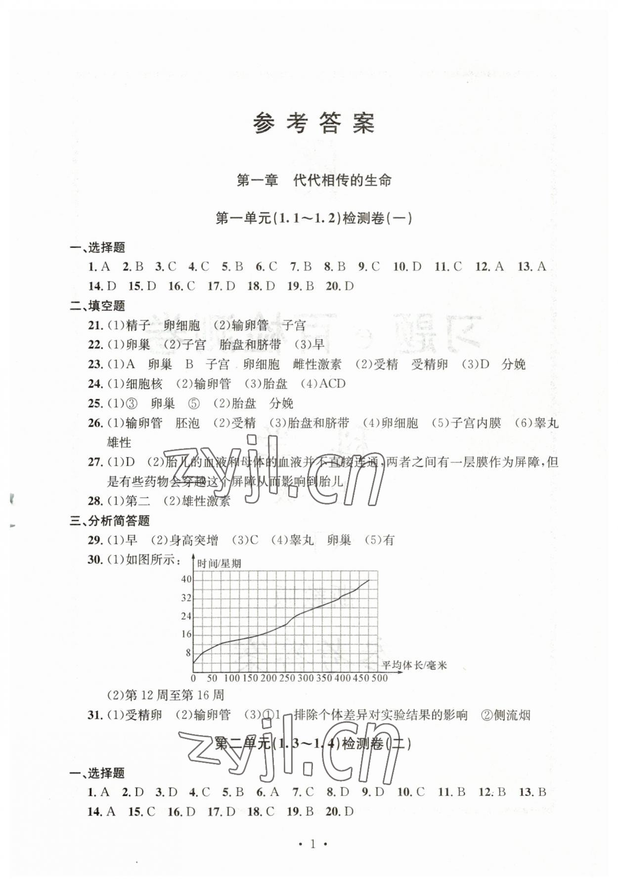 2023年習(xí)題e百檢測卷七年級(jí)科學(xué)下冊(cè)浙教版 參考答案第1頁