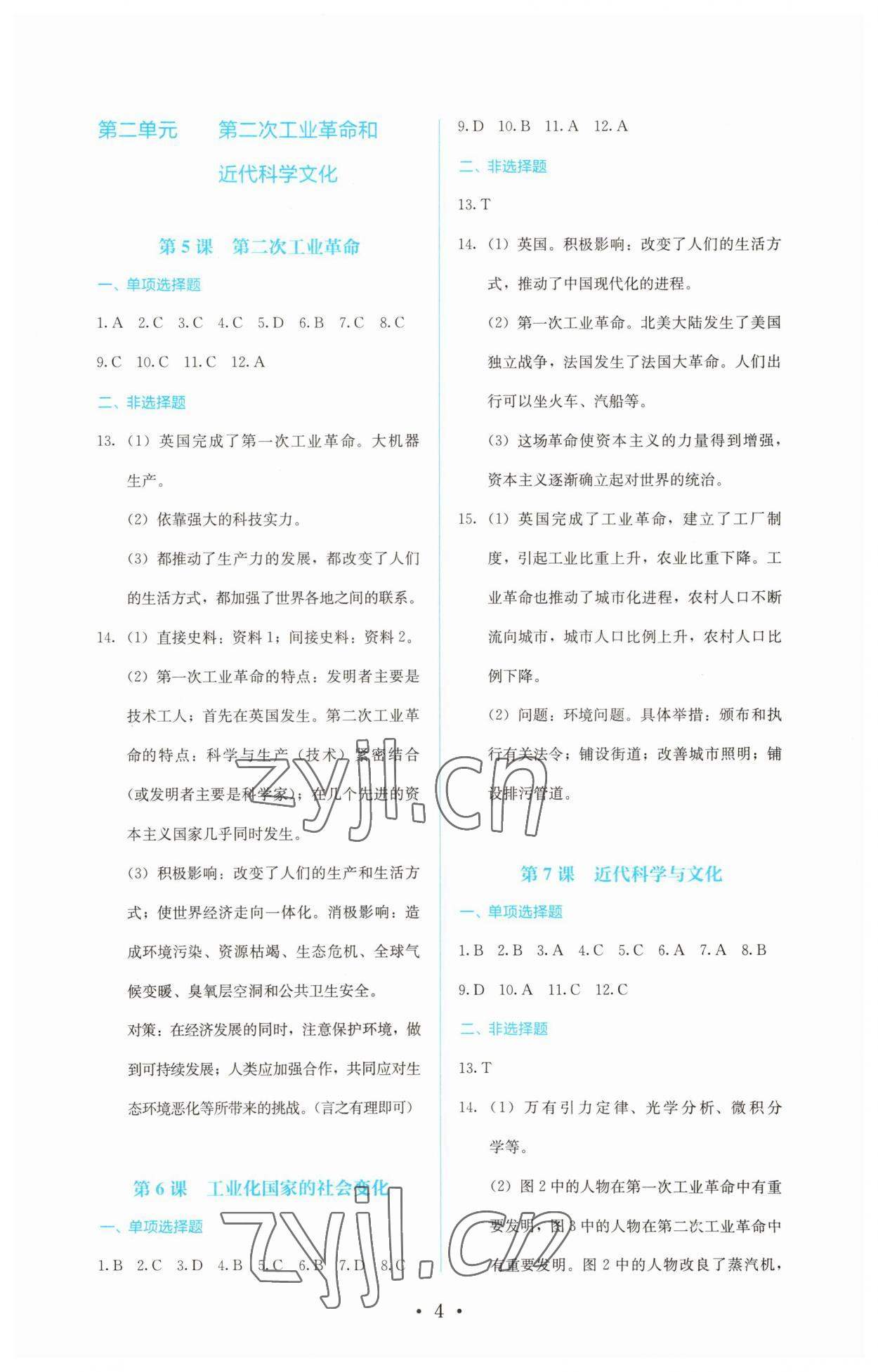 2023年人教金學(xué)典同步解析與測(cè)評(píng)九年級(jí)歷史下冊(cè)人教版 參考答案第4頁(yè)