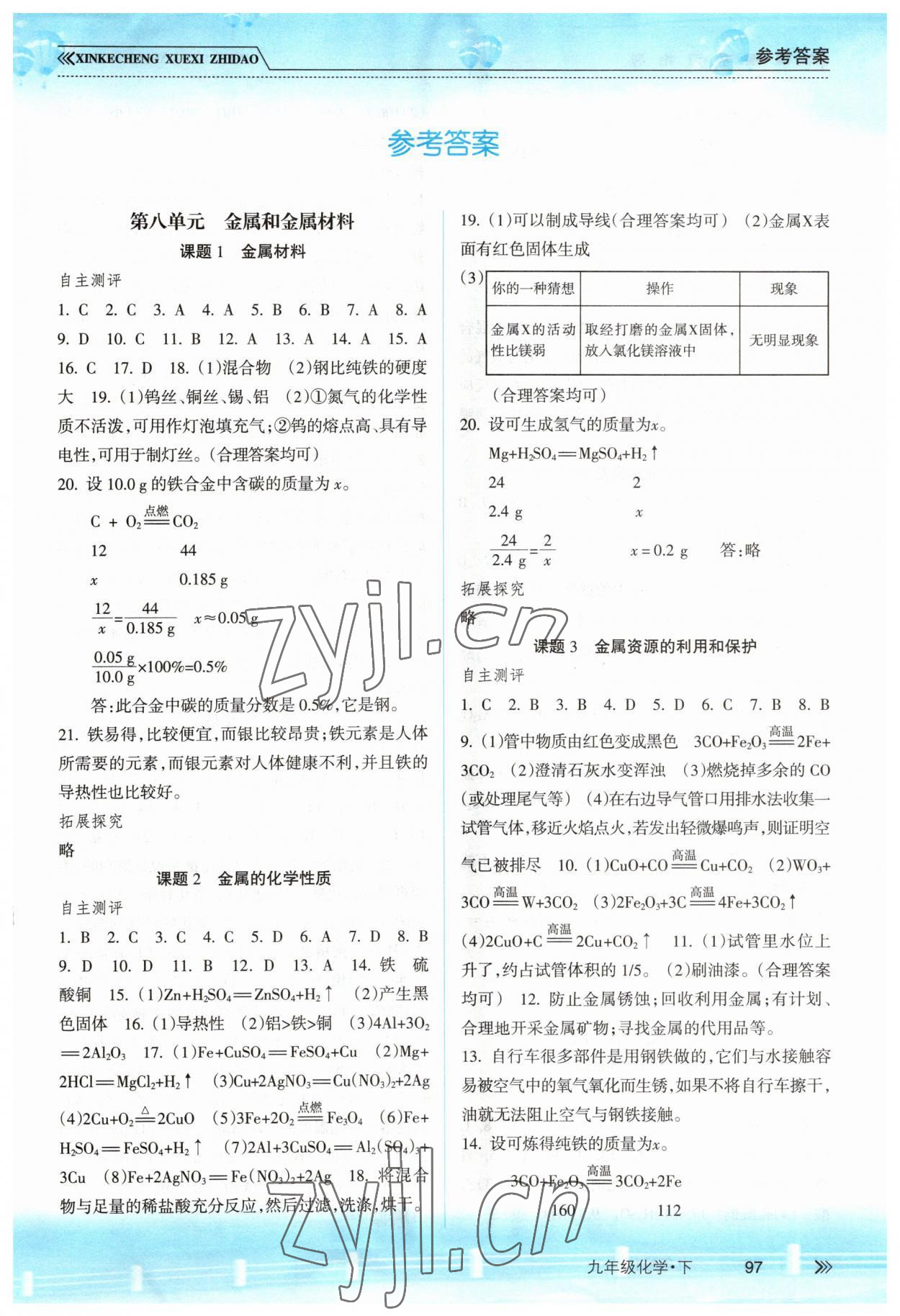 2023年新課程學習指導南方出版社九年級化學下冊人教版 第1頁