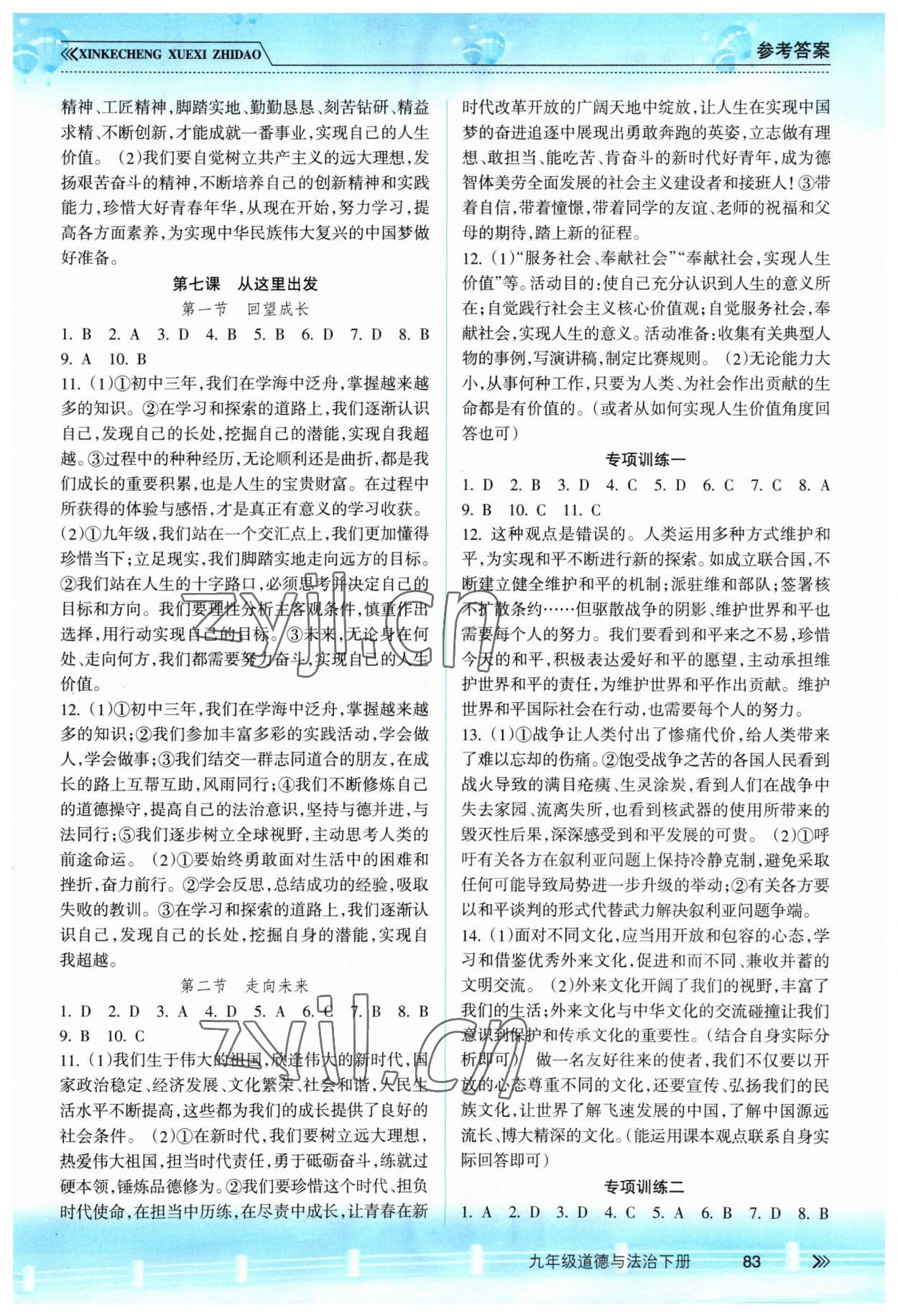 2023年新課程學(xué)習(xí)指導(dǎo)南方出版社九年級道德與法治下冊人教版 參考答案第4頁