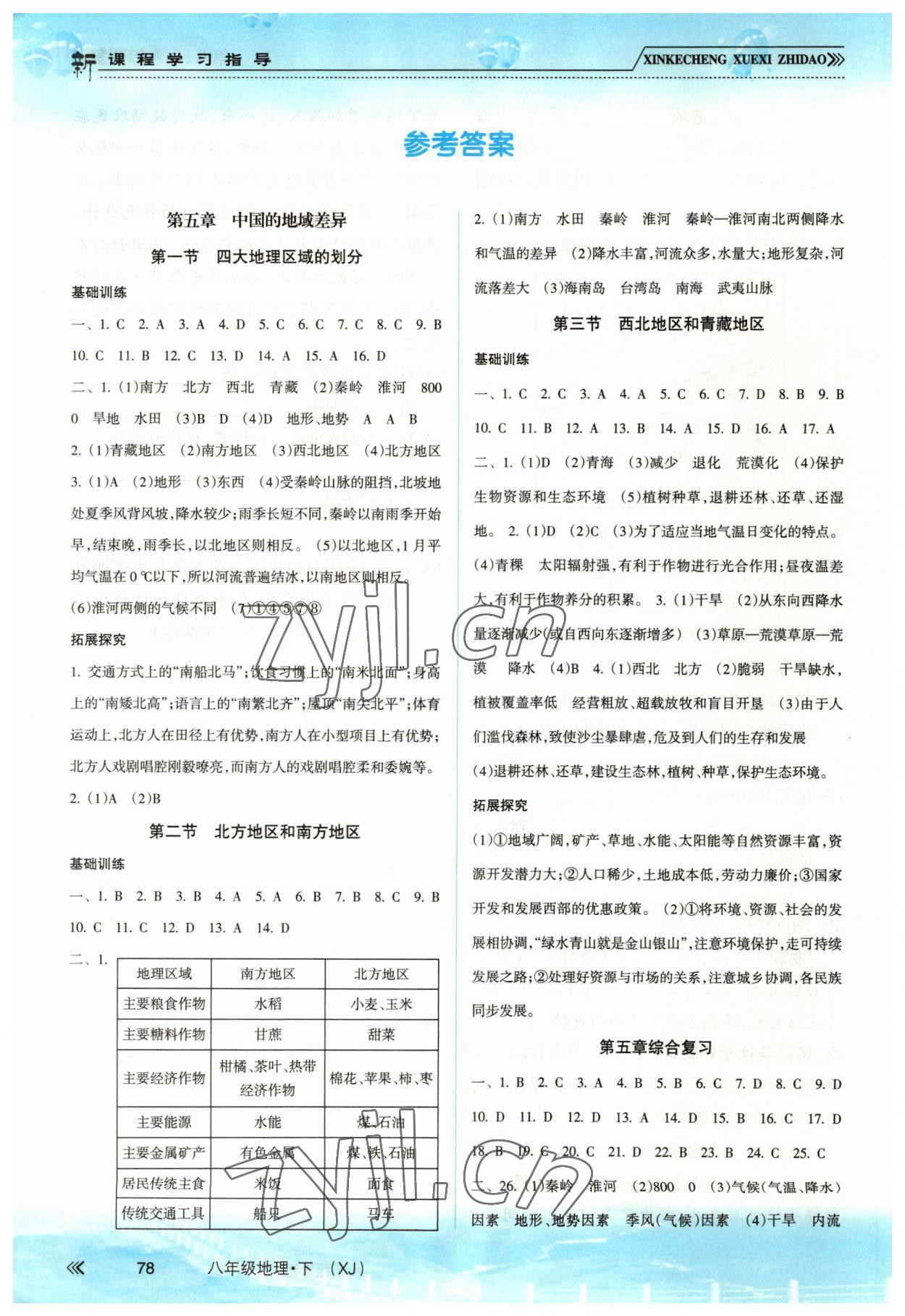 2023年新課程學(xué)習(xí)指導(dǎo)南方出版社八年級地理下冊湘教版 參考答案第1頁