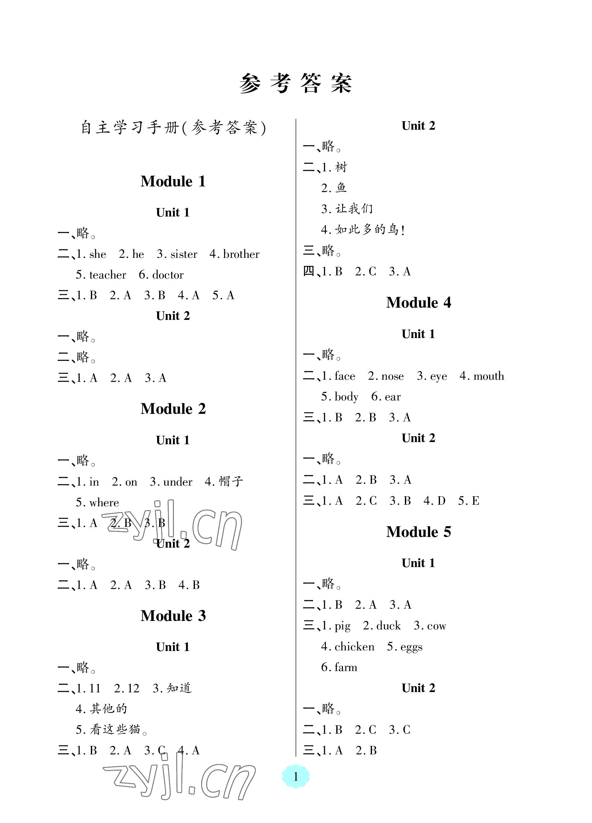 2023年新課堂學(xué)習(xí)與探究一年級(jí)英語(yǔ)下冊(cè)外研版1年級(jí)起 參考答案第1頁(yè)