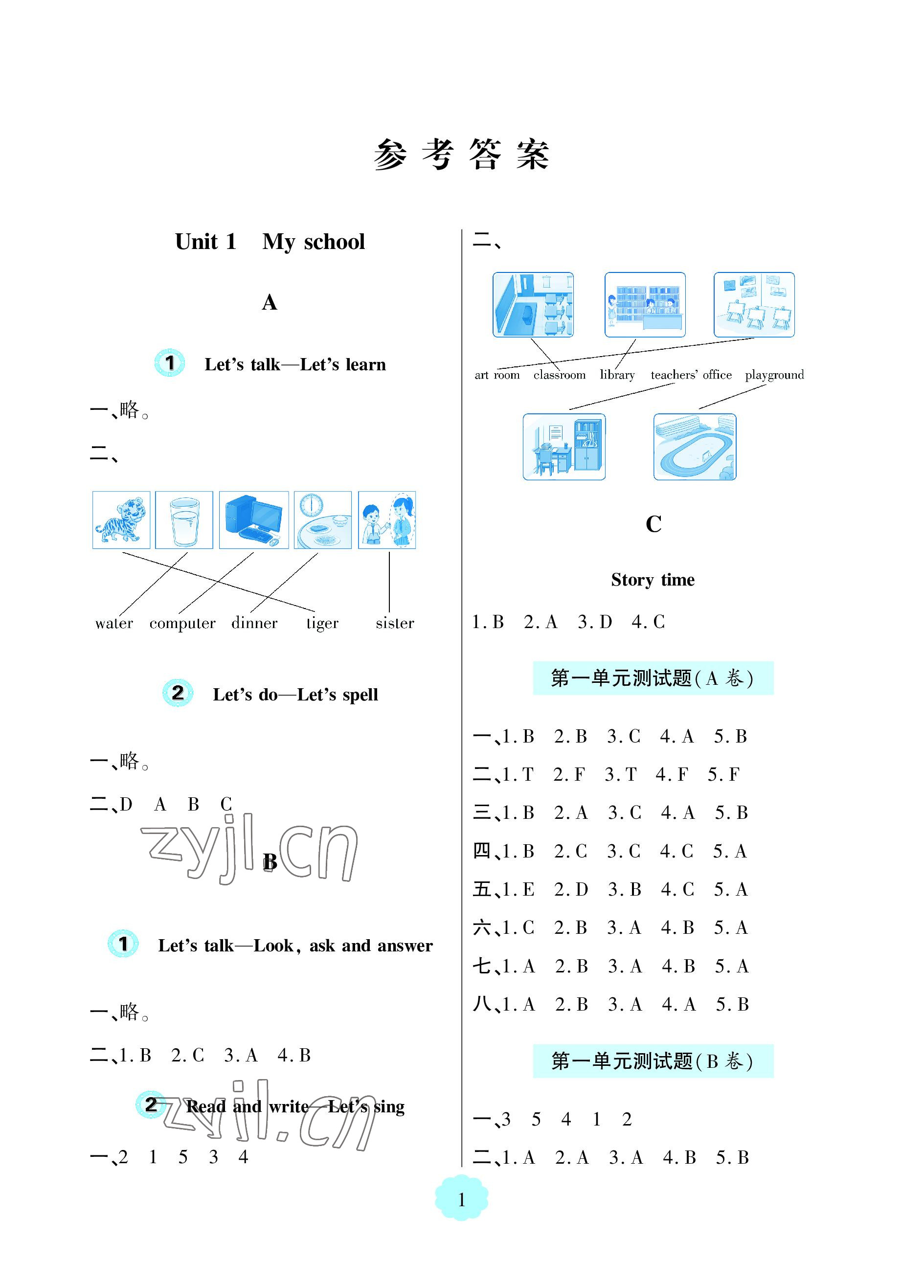 2023年新課堂學習與探究四年級英語下冊人教版 參考答案第1頁