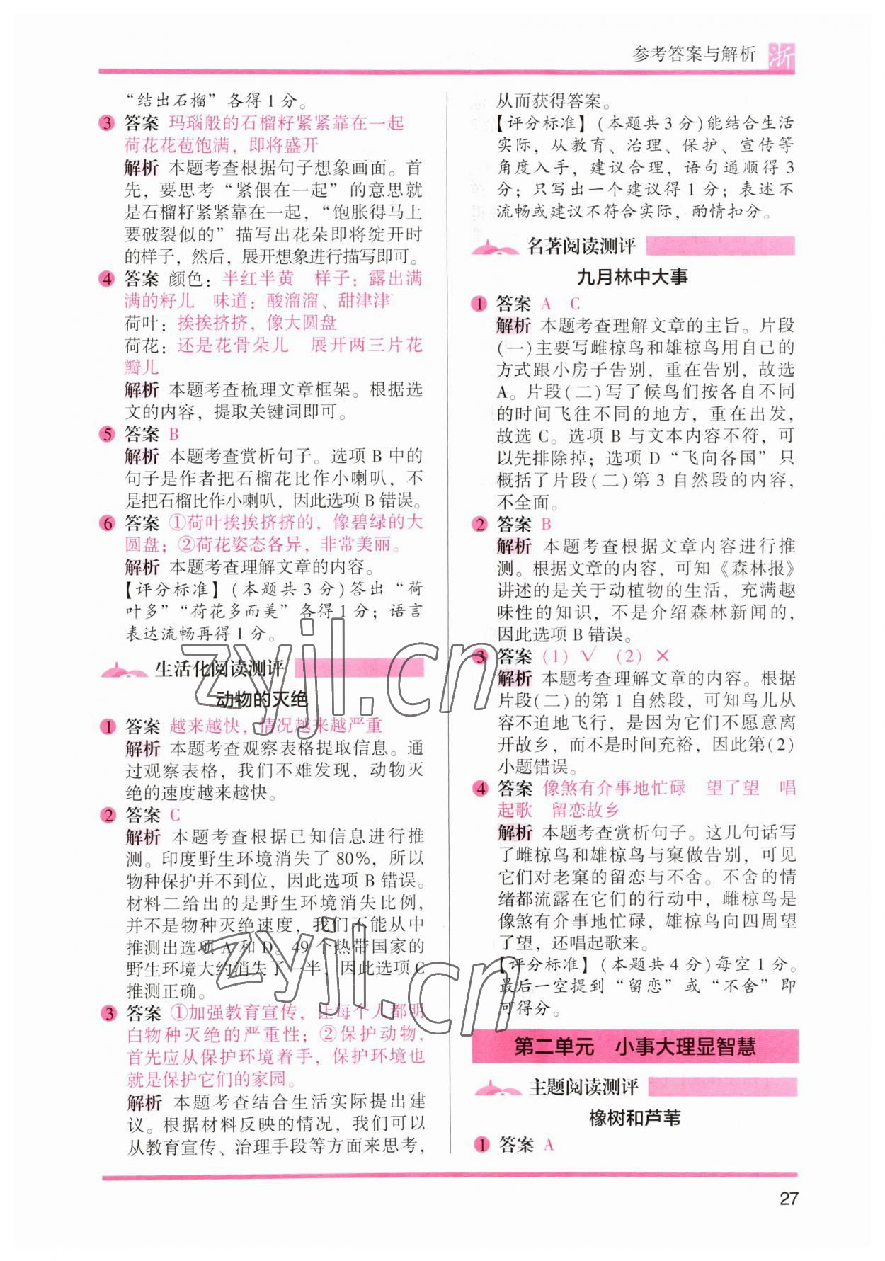 2023年木頭馬閱讀力測評三年級語文下冊人教版浙江專版 參考答案第3頁