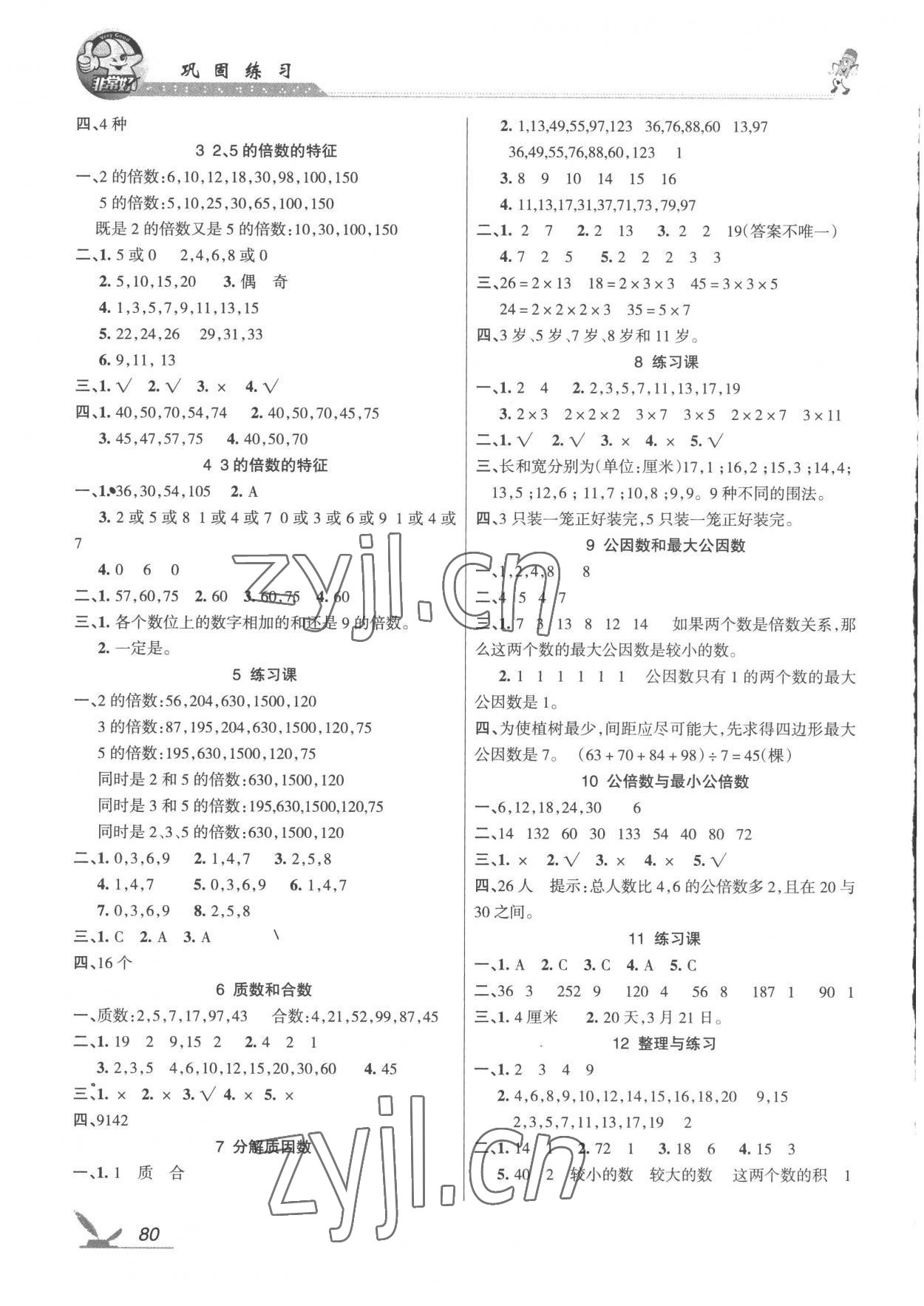 2023年全新鞏固練習五年級數學下冊蘇教版 參考答案第3頁