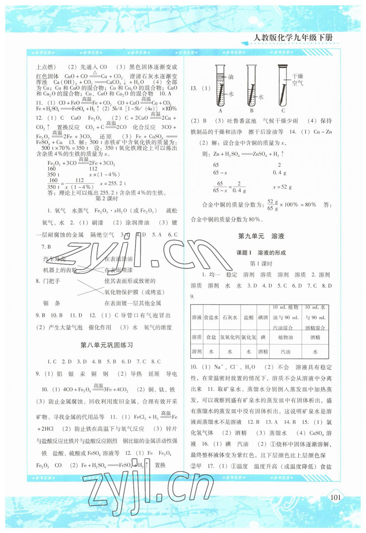 2023年同步實(shí)踐評價(jià)課程基礎(chǔ)訓(xùn)練九年級化學(xué)下冊人教版 參考答案第2頁