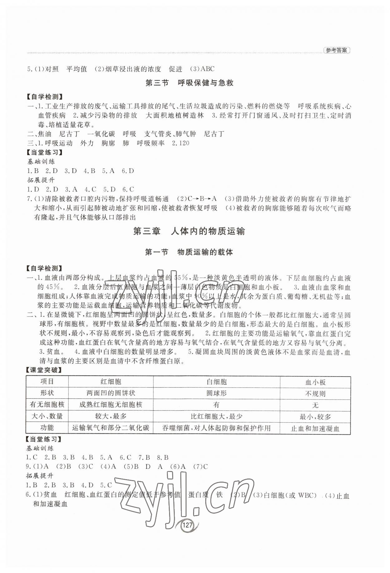 2023年同步練習(xí)冊(cè)西安出版社七年級(jí)生物下冊(cè)濟(jì)南版 參考答案第4頁(yè)