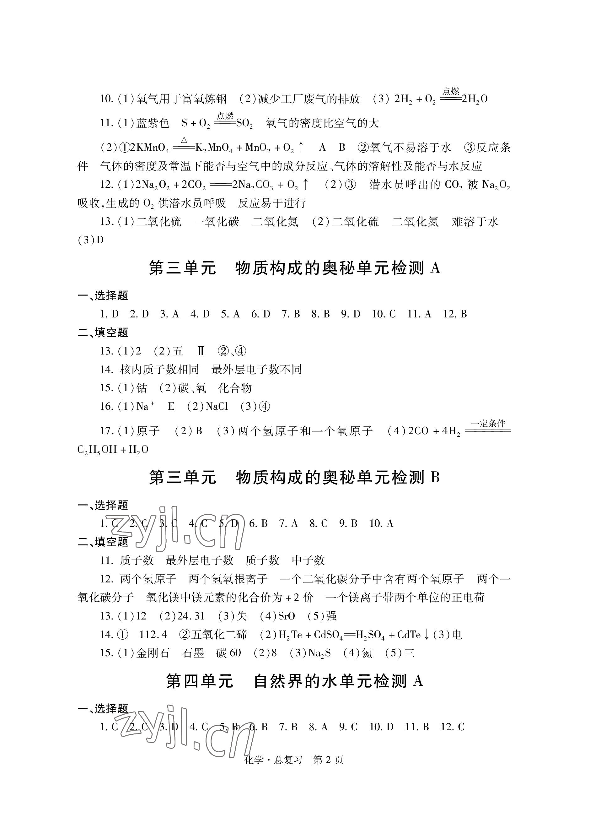 2023年自主學(xué)習(xí)指導(dǎo)課程總復(fù)習(xí)化學(xué) 參考答案第2頁